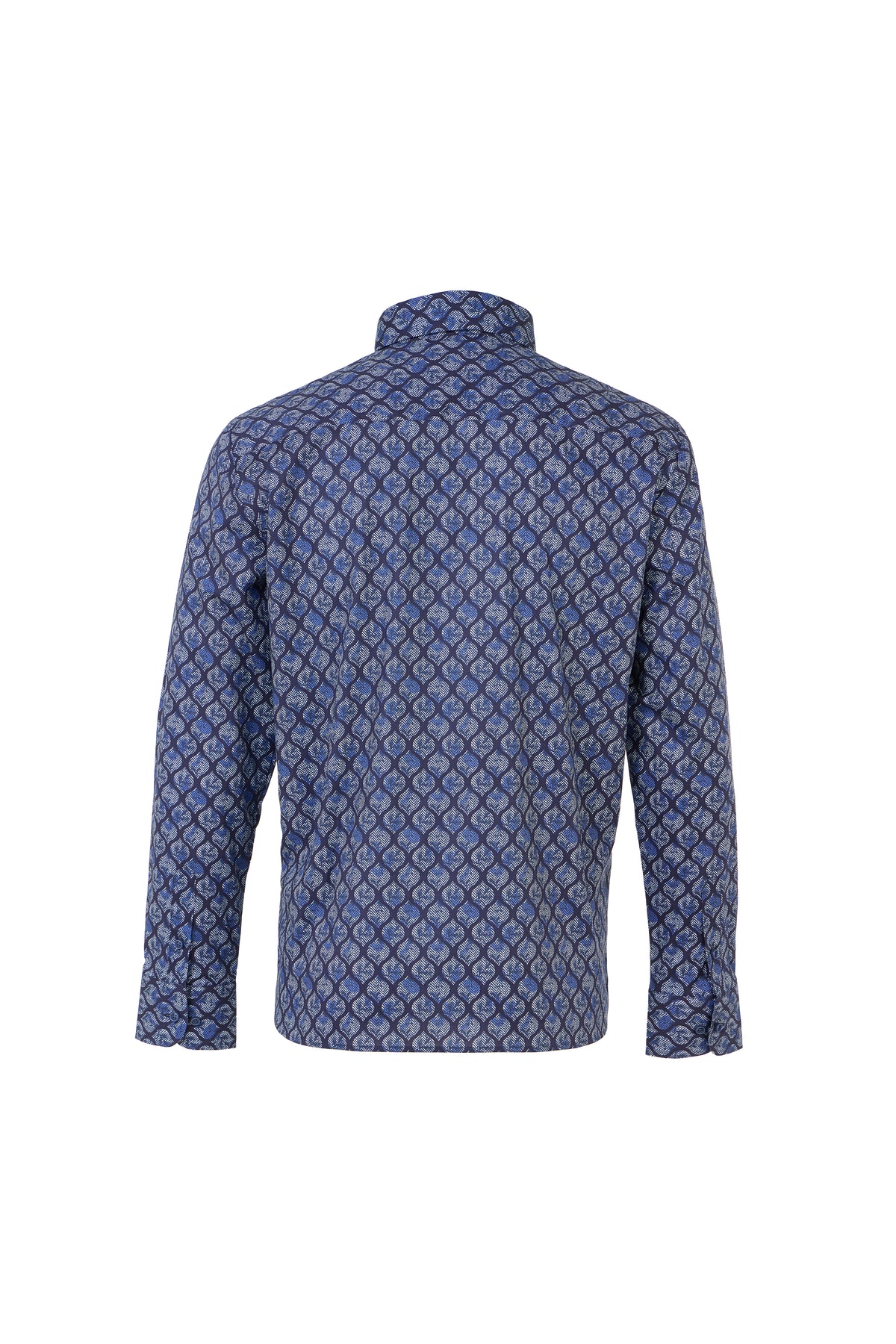 Indigo Leaf Herringbone Print Shirt