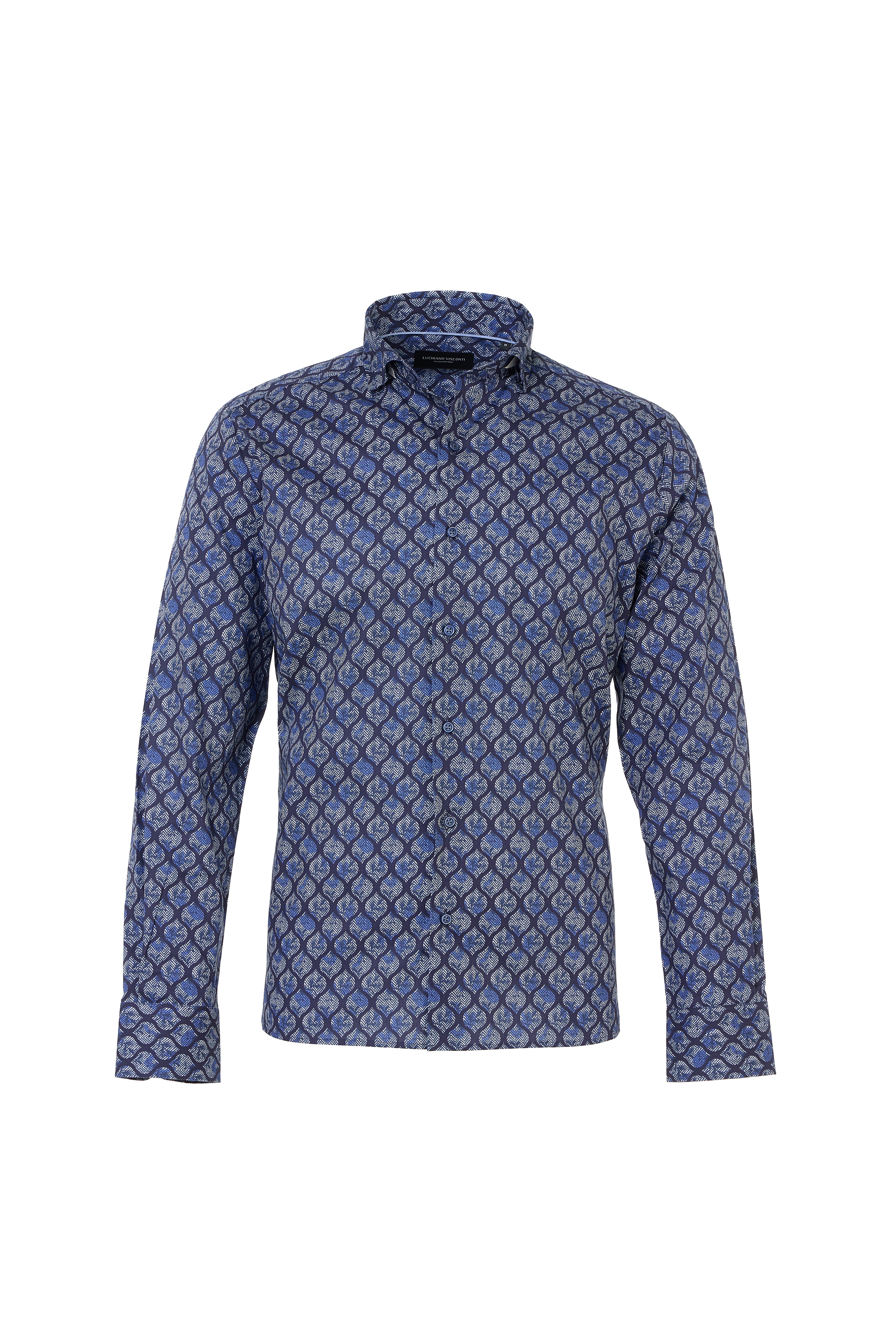 Indigo Leaf Herringbone Print Shirt
