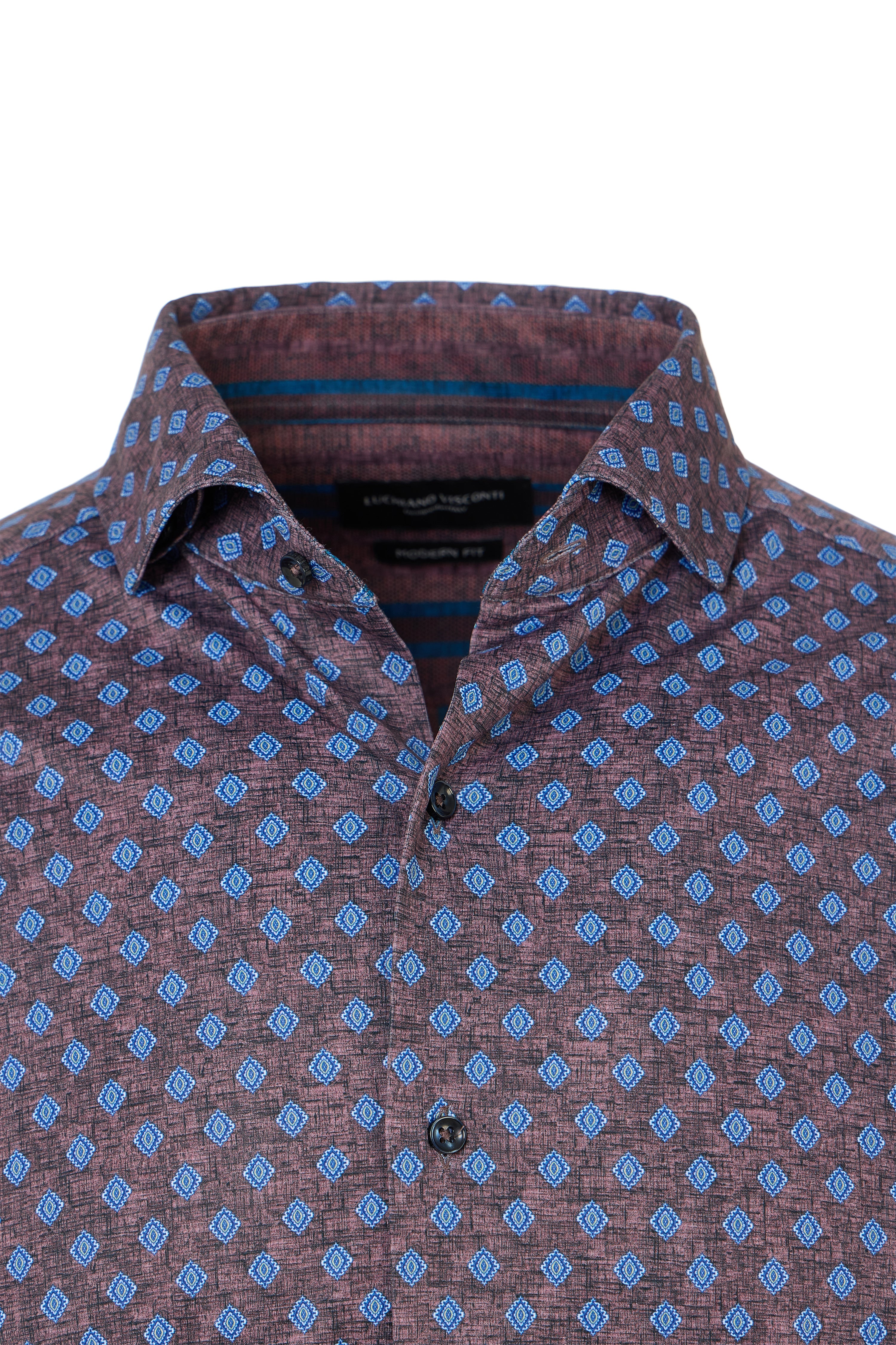 Blue & Brown Diamond Geo Button Down Shirt