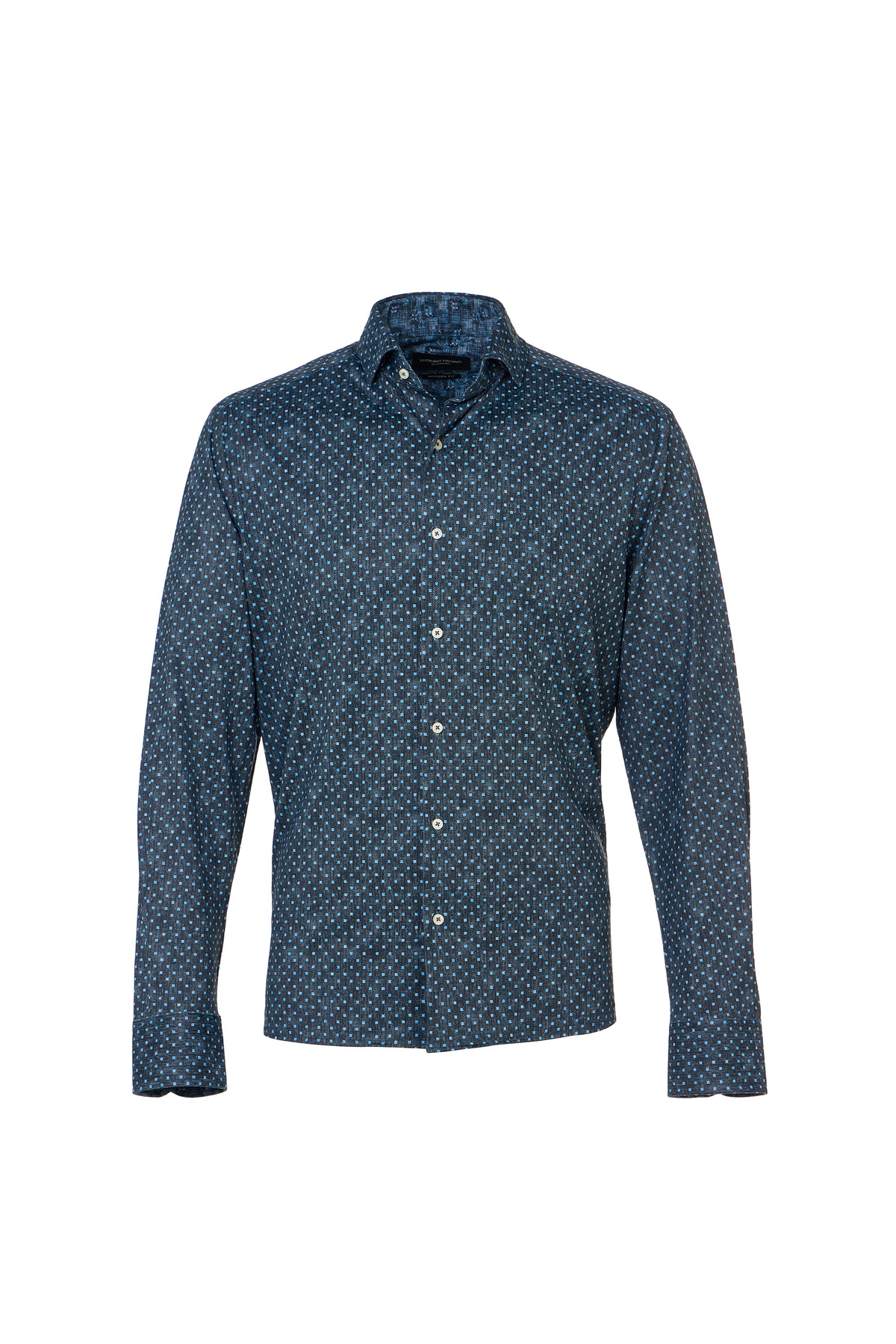 Black & Blue Herringbone Geo Dot Button Down Shirt