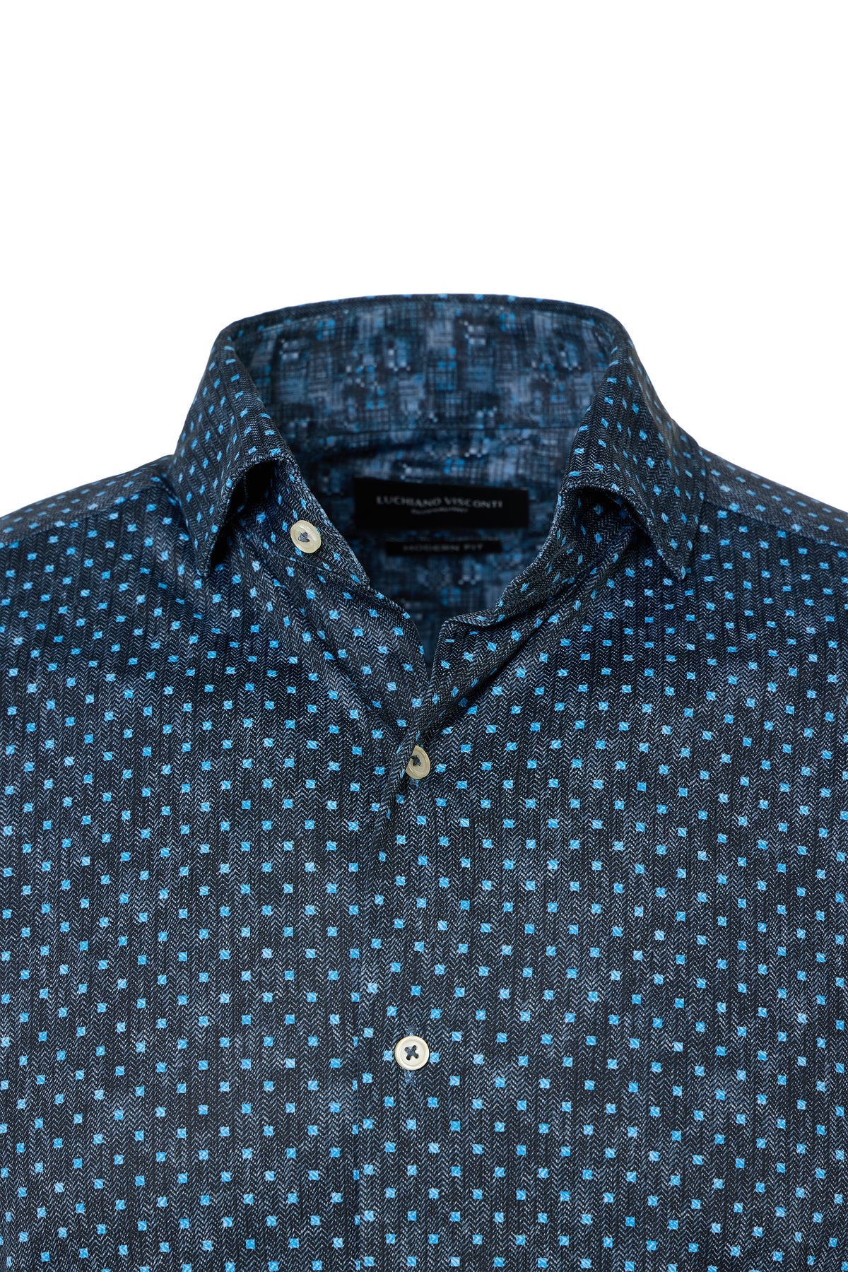 Black & Blue Herringbone Geo Dot Button Down Shirt