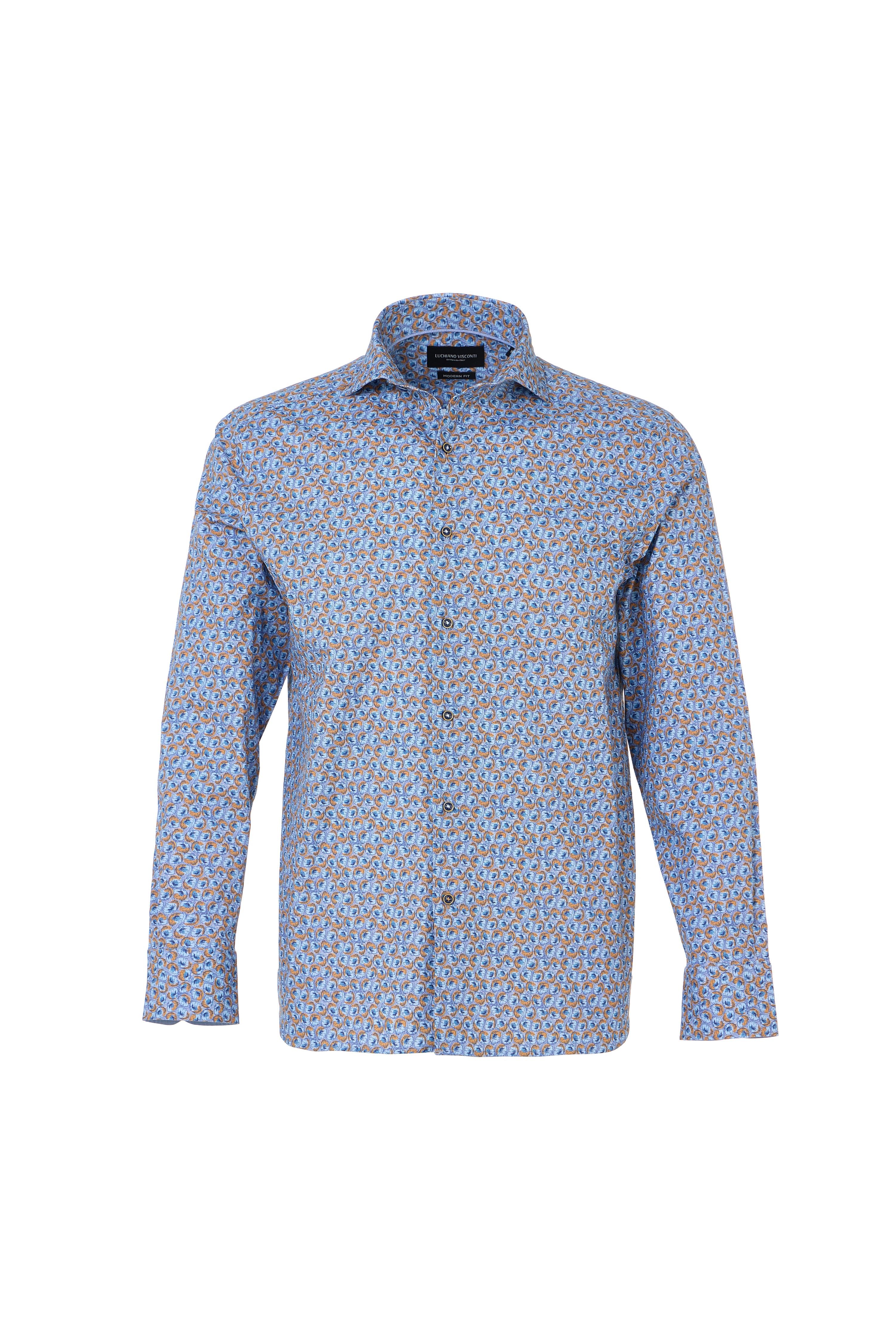 Melange Blue & Rust Floral Button Down Shirt