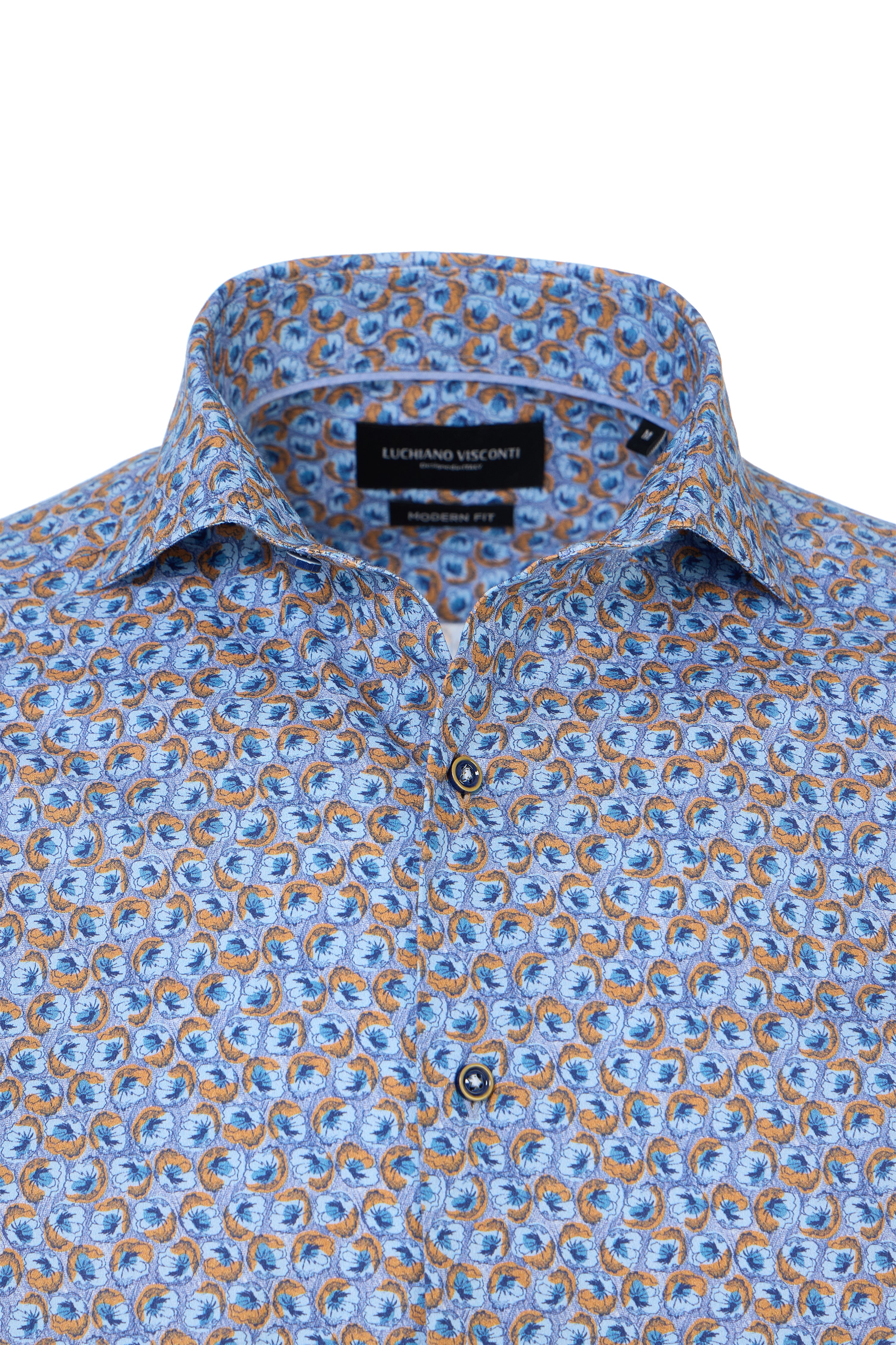 Melange Blue & Rust Floral Button Down Shirt