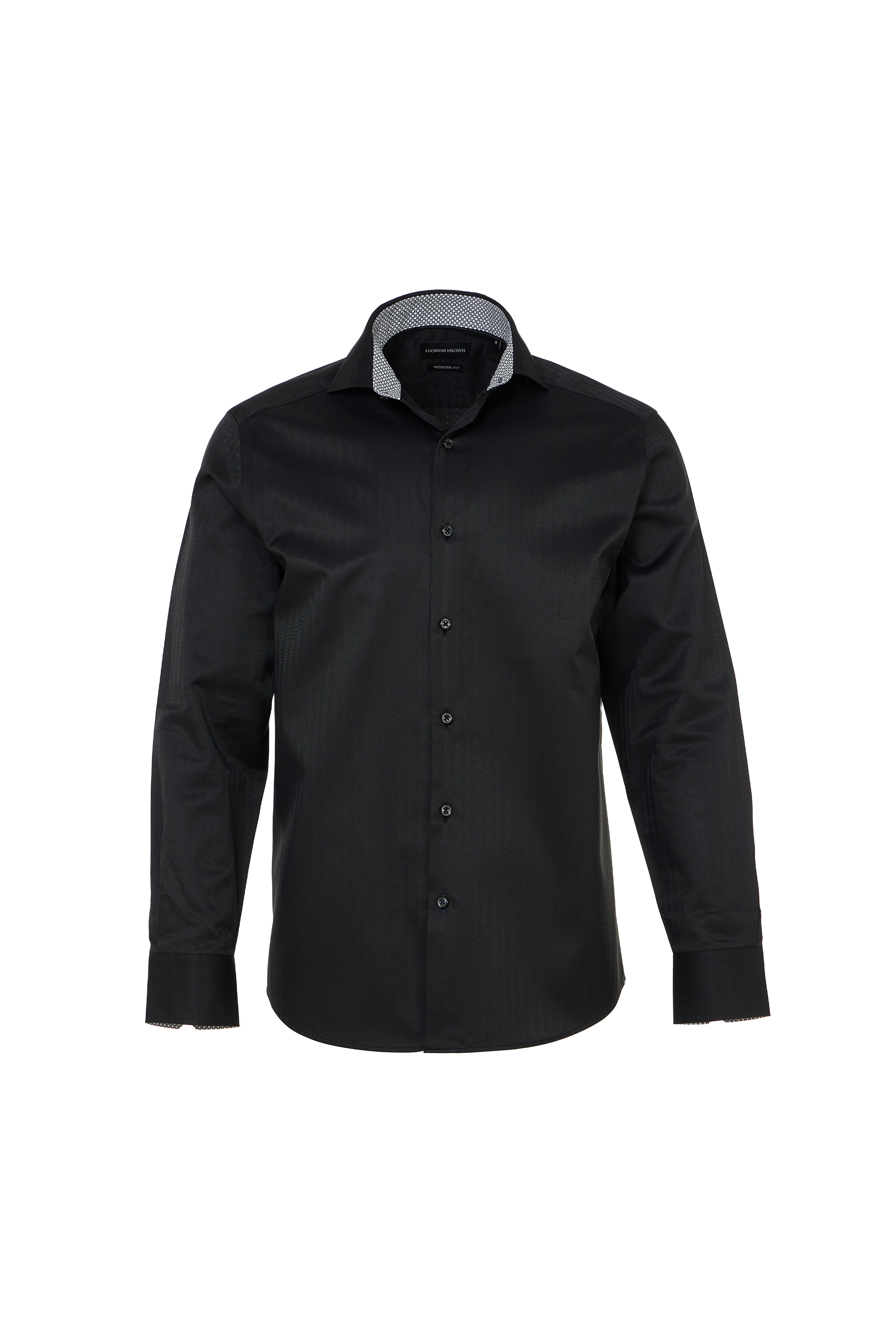 Black Herringbone Dress Shirt
