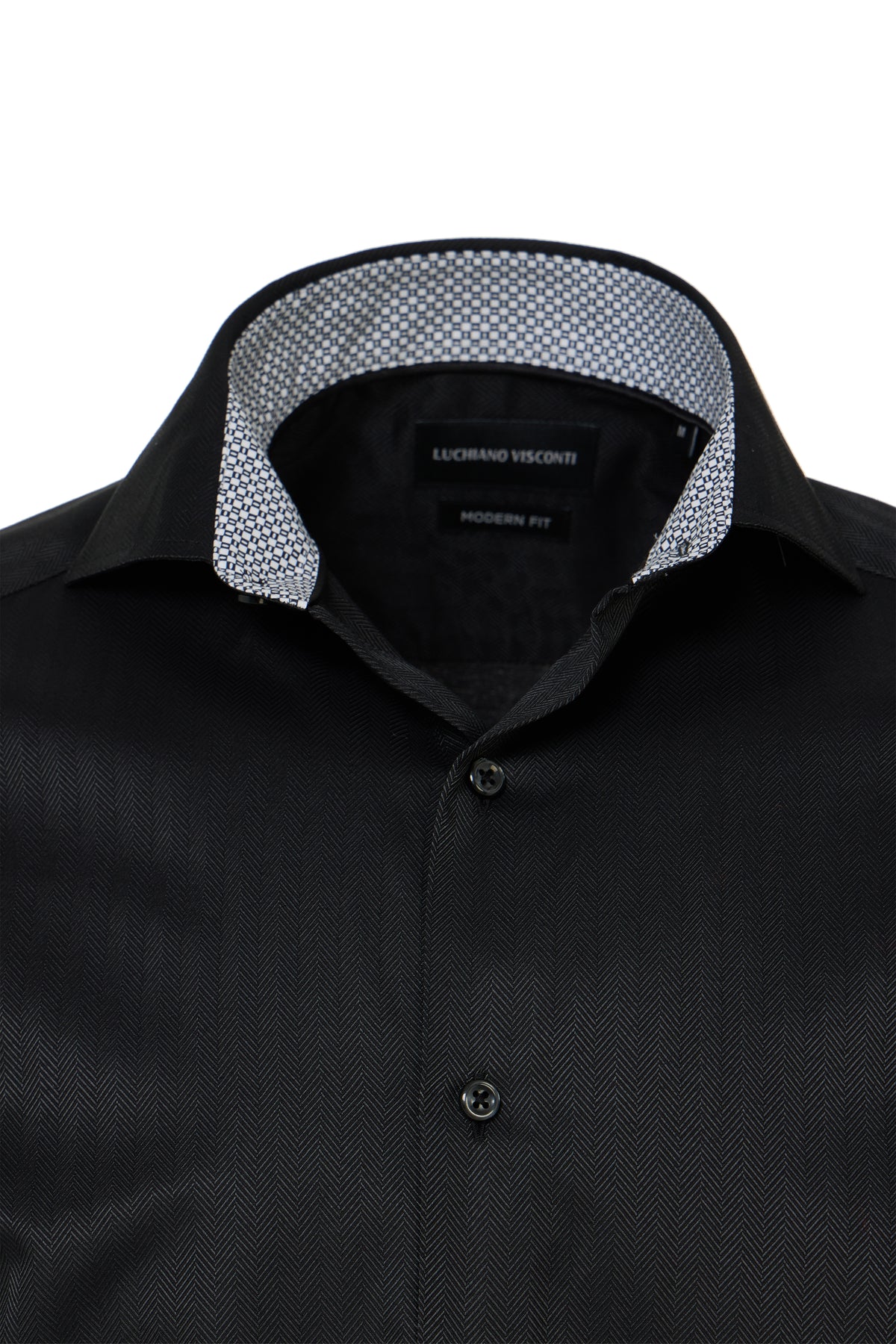 Black Herringbone Dress Shirt