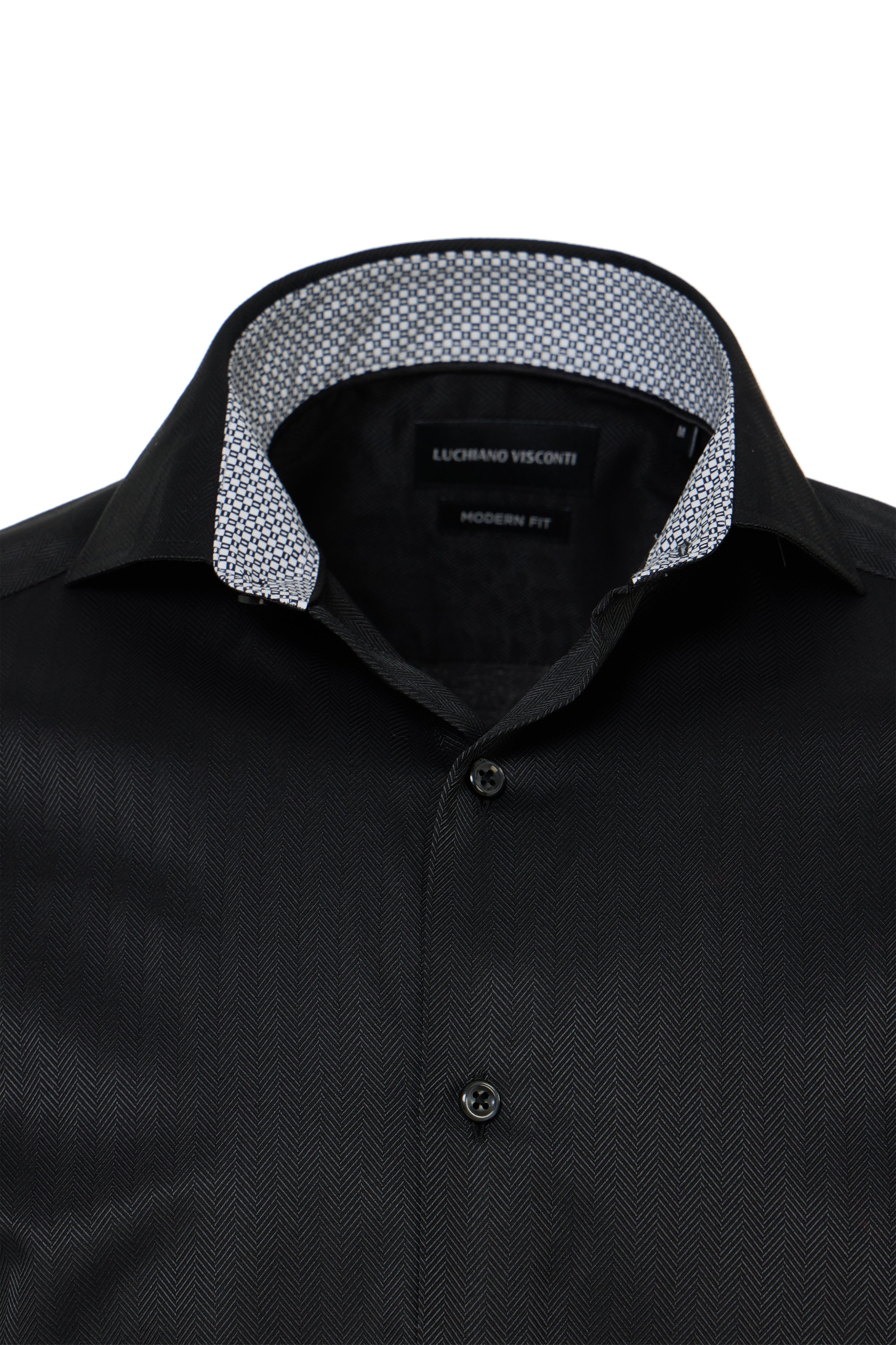 Black Herringbone Dress Shirt