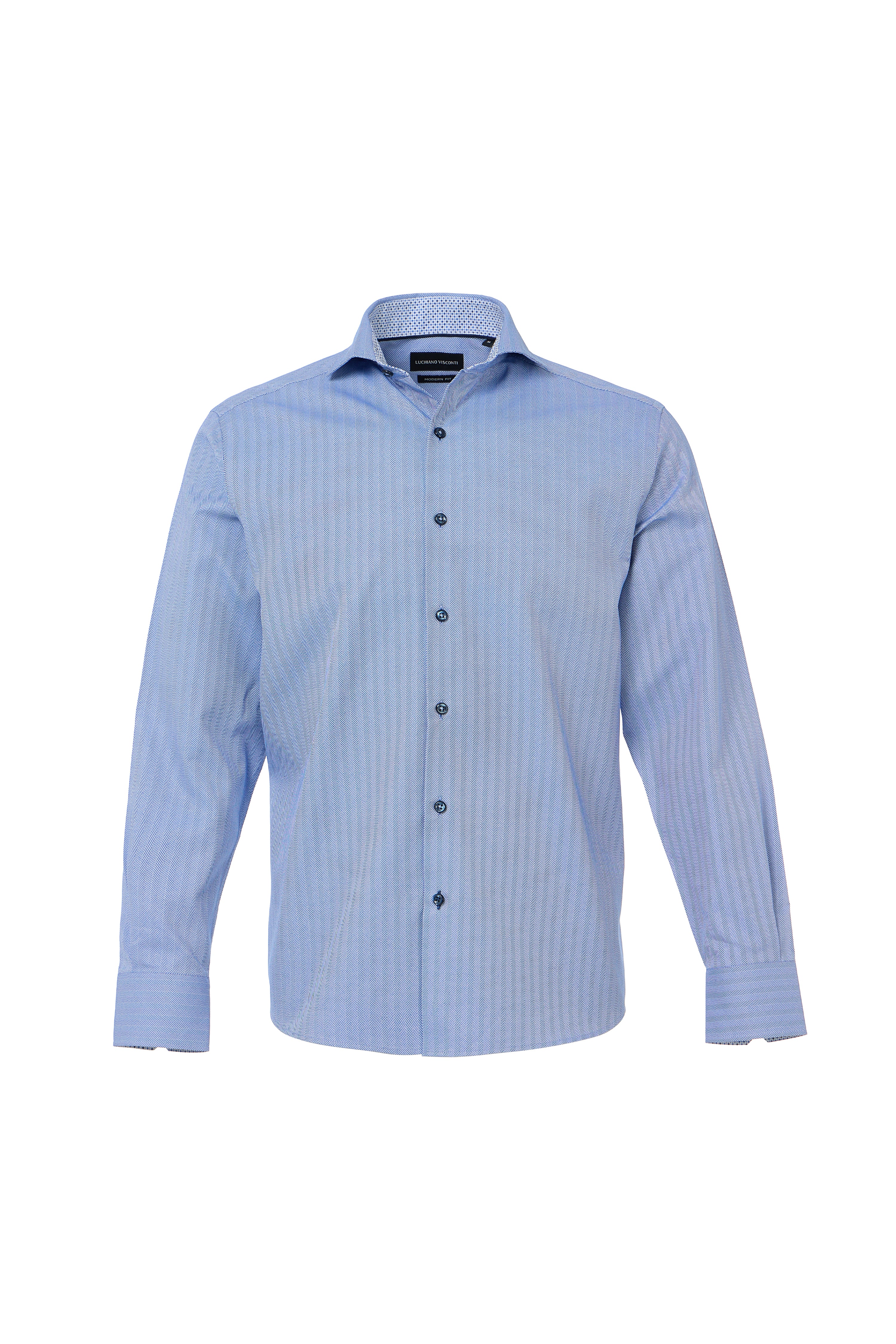 Blue Herringbone Dress Shirt