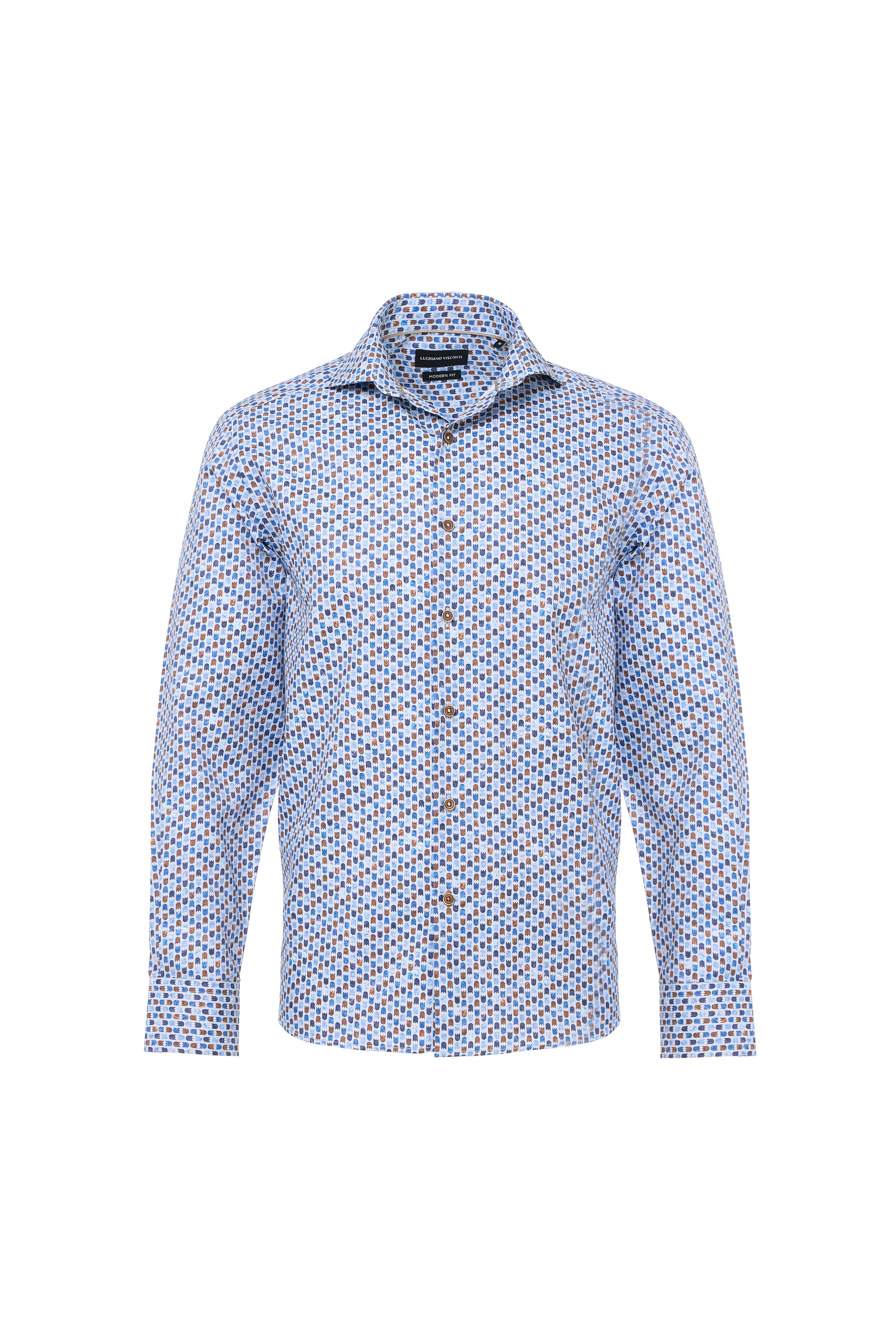Geo Print on Herringbone Button Down Shirt