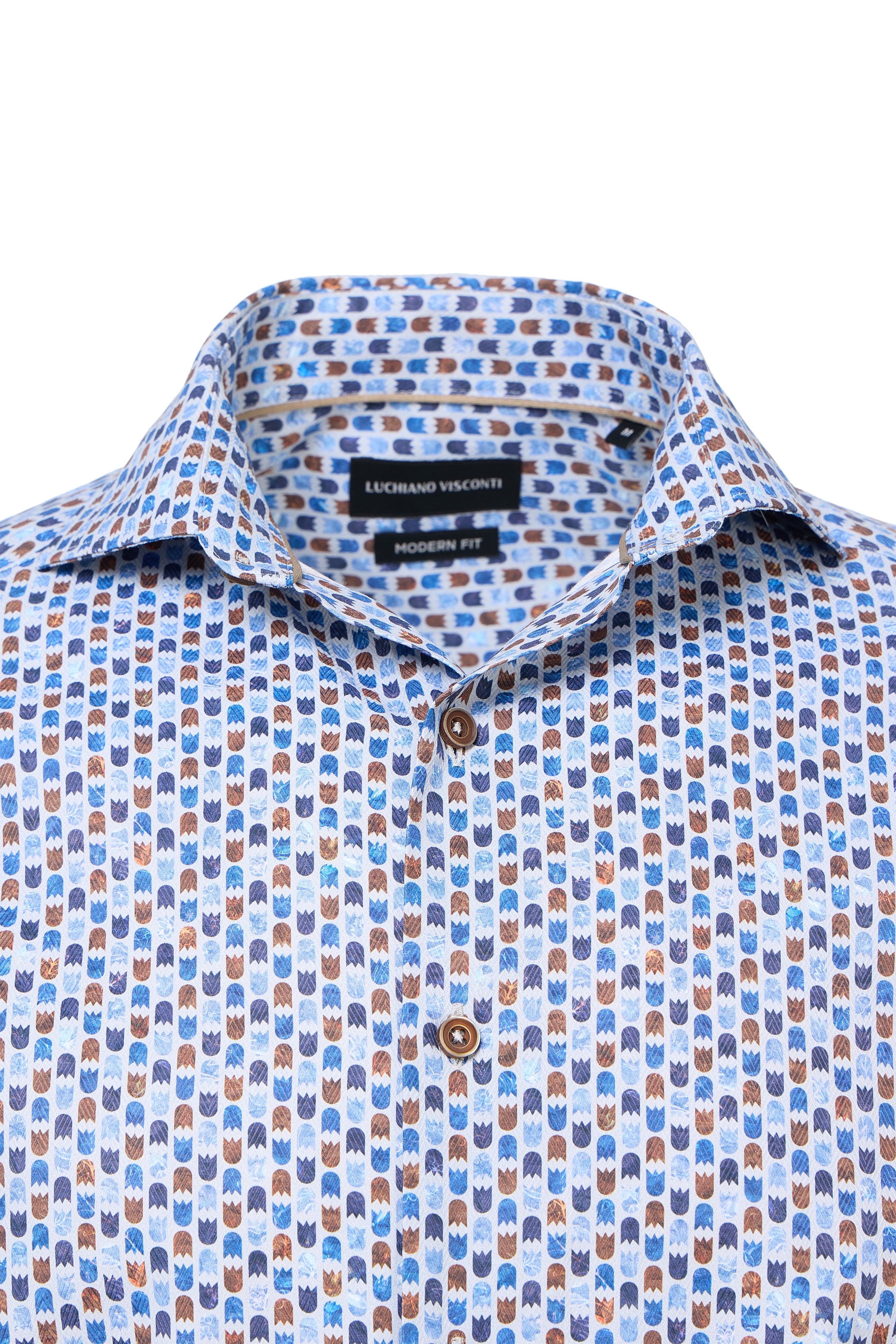 Geo Print on Herringbone Button Down Shirt