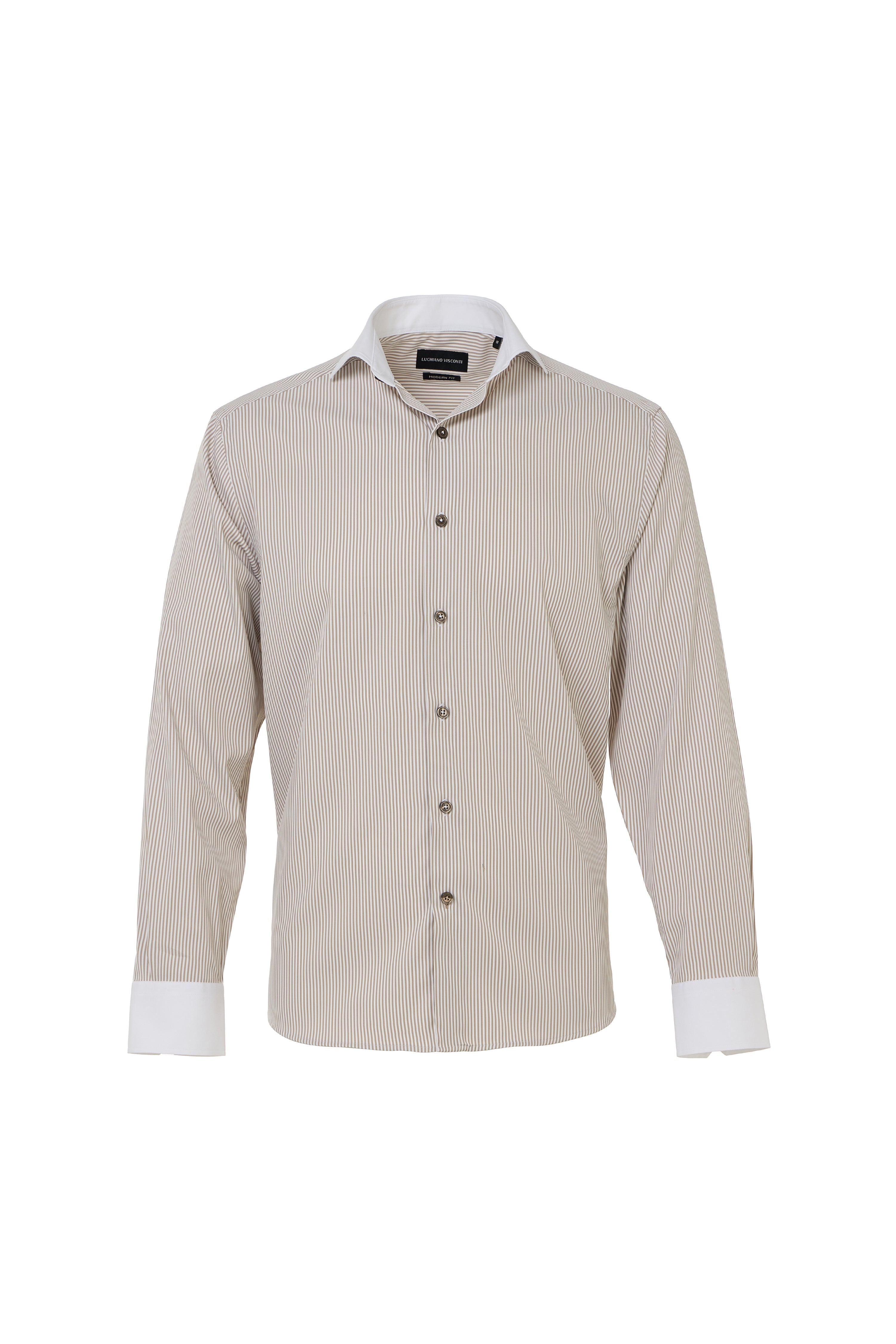Taupe & White Awning Stripe Button Down Shirt