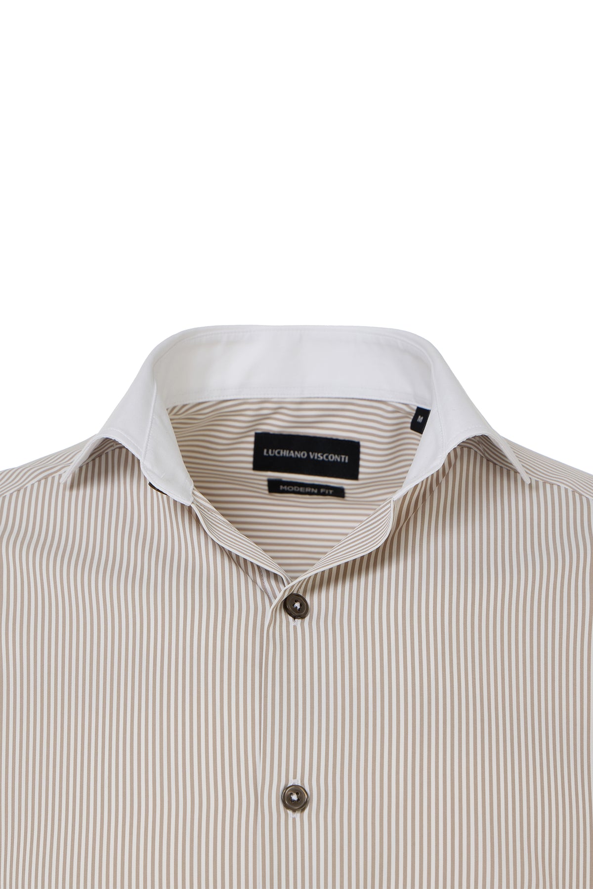 Taupe & White Awning Stripe Button Down Shirt