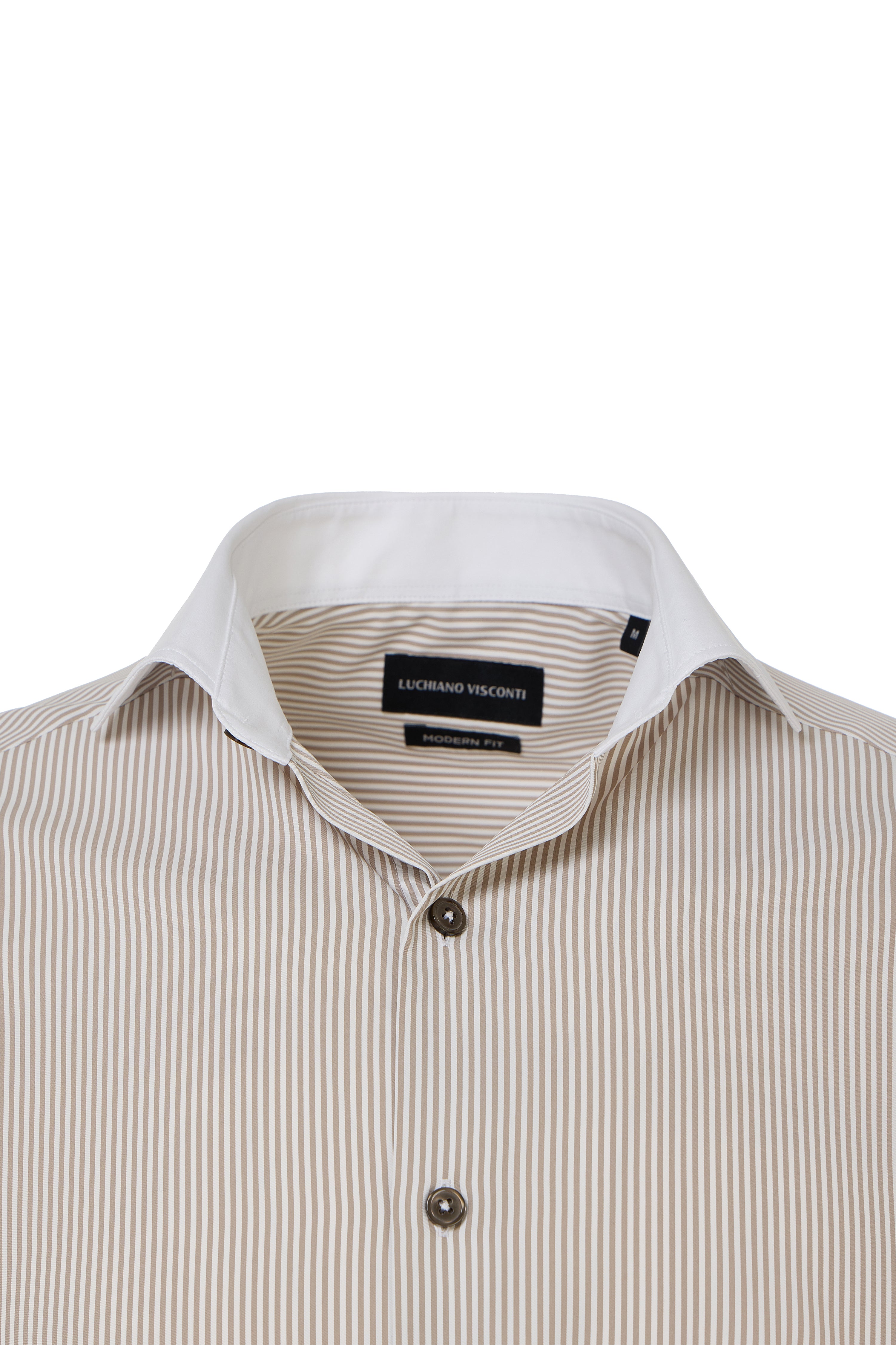 Taupe & White Awning Stripe Button Down Shirt