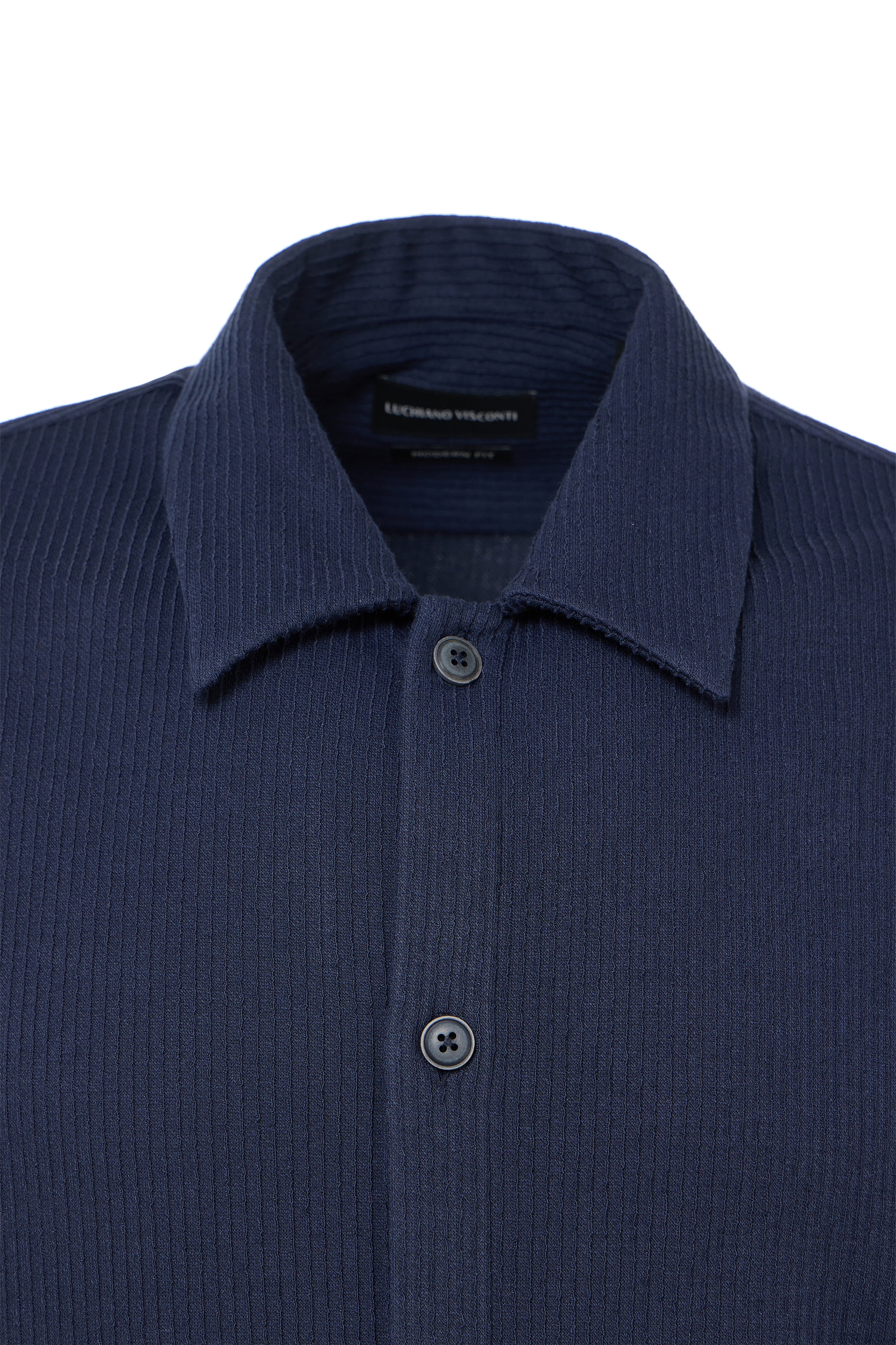 Navy Dobby Jacquard Knit Stripe Shirt Jacket