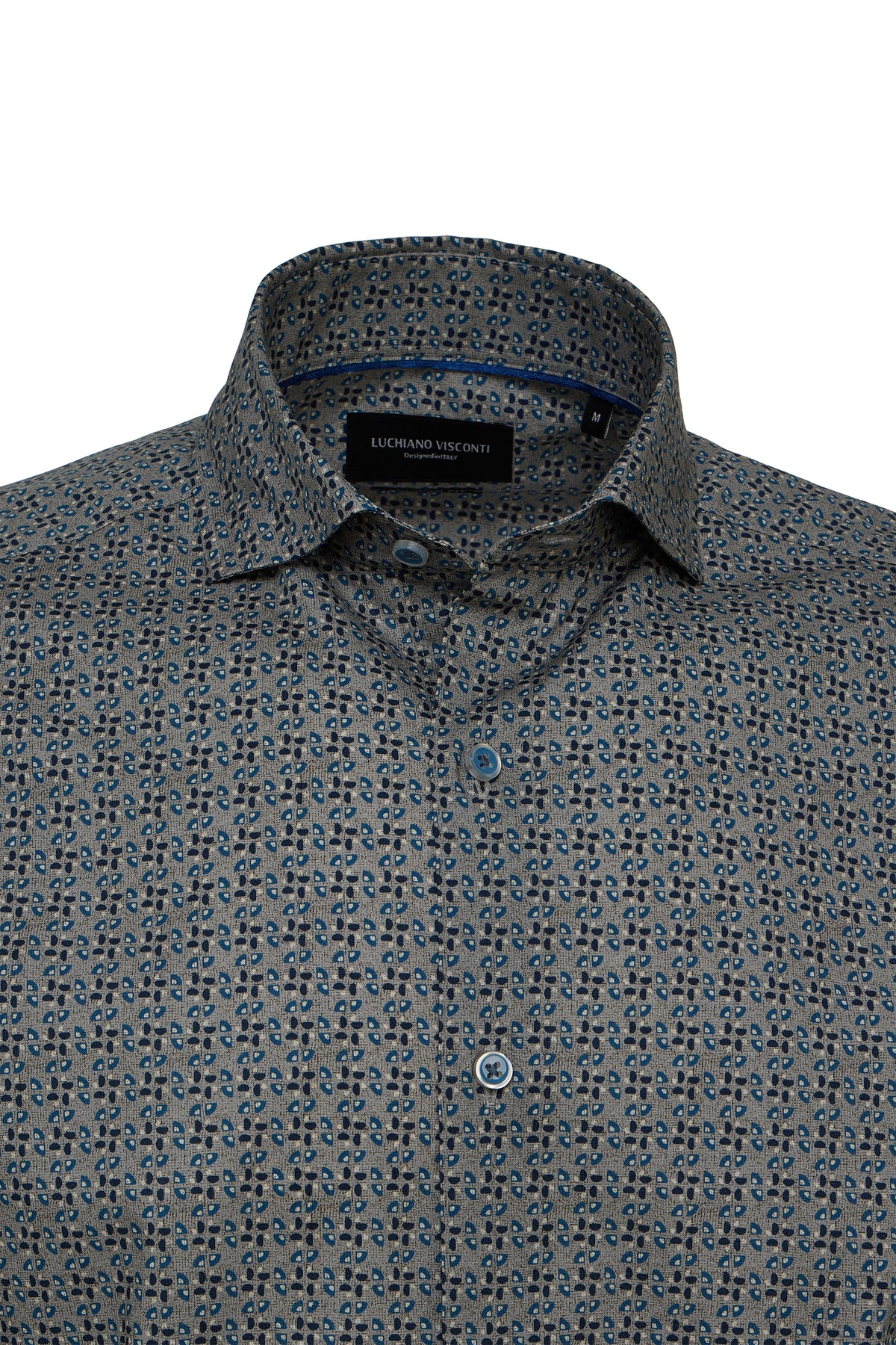 Navy, Grey & Blue Geo Print Button Down Shirt