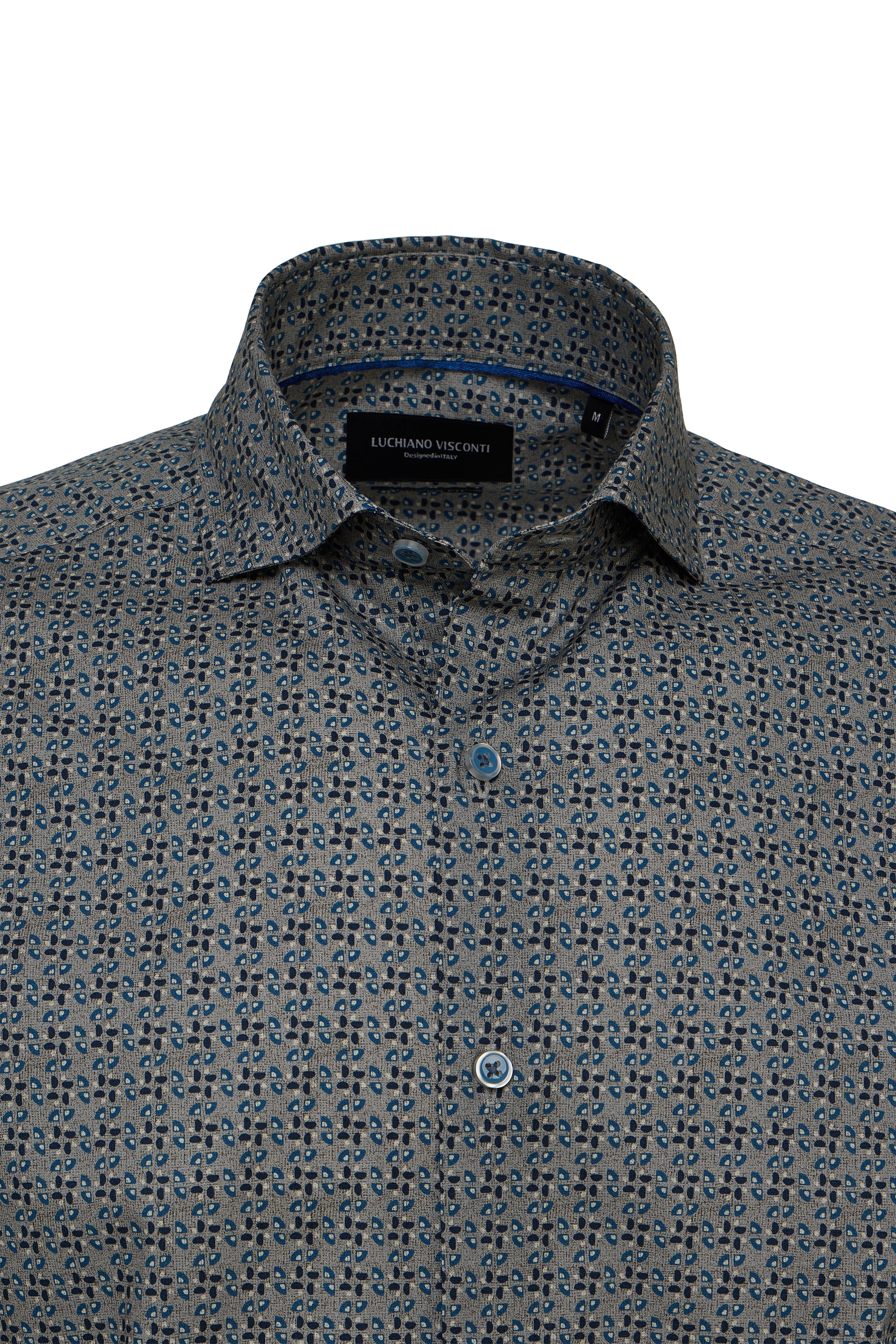 Navy, Grey & Blue Geo Print Button Down Shirt