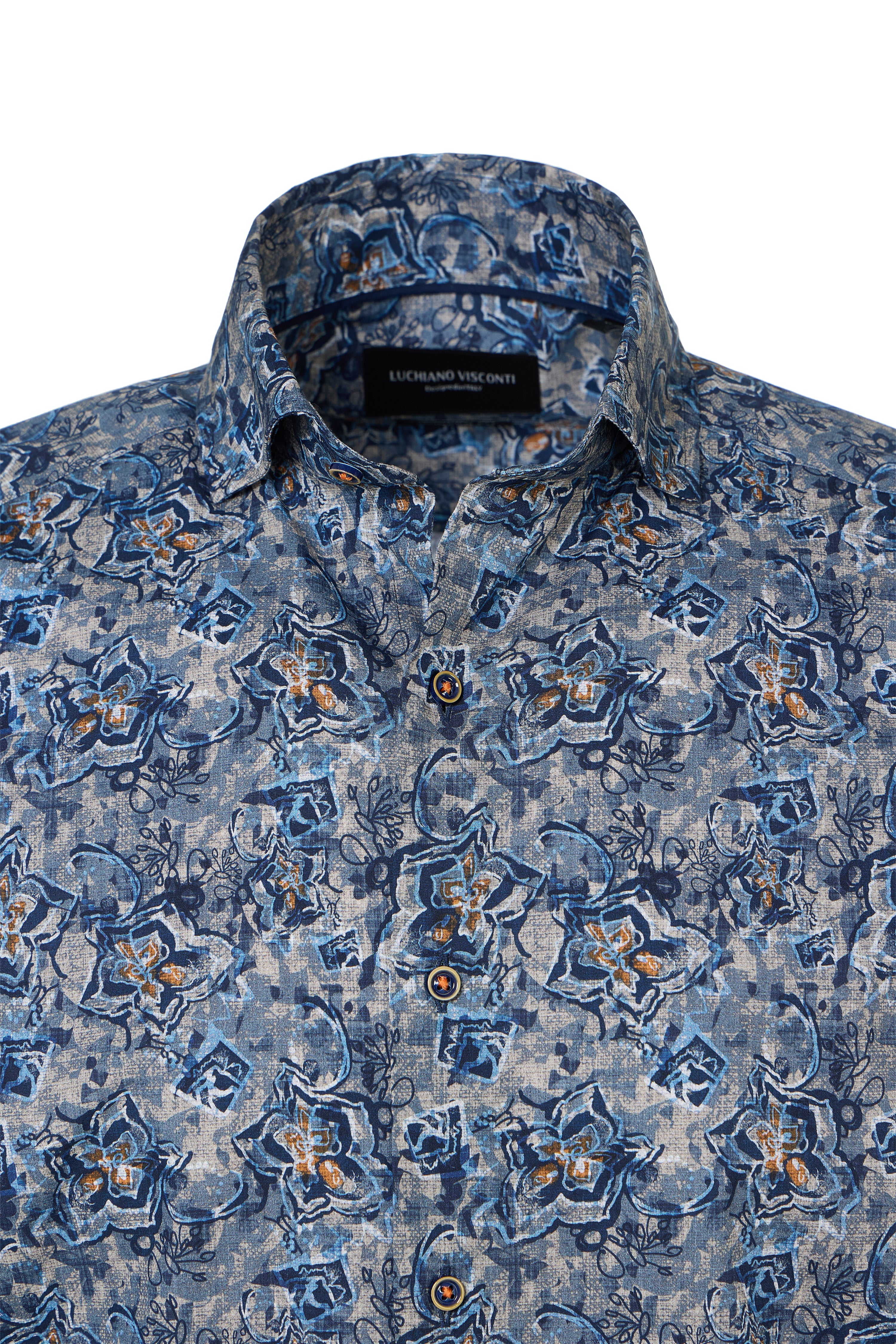 Navy & Taupe Floral Mélange Button Down Shirt