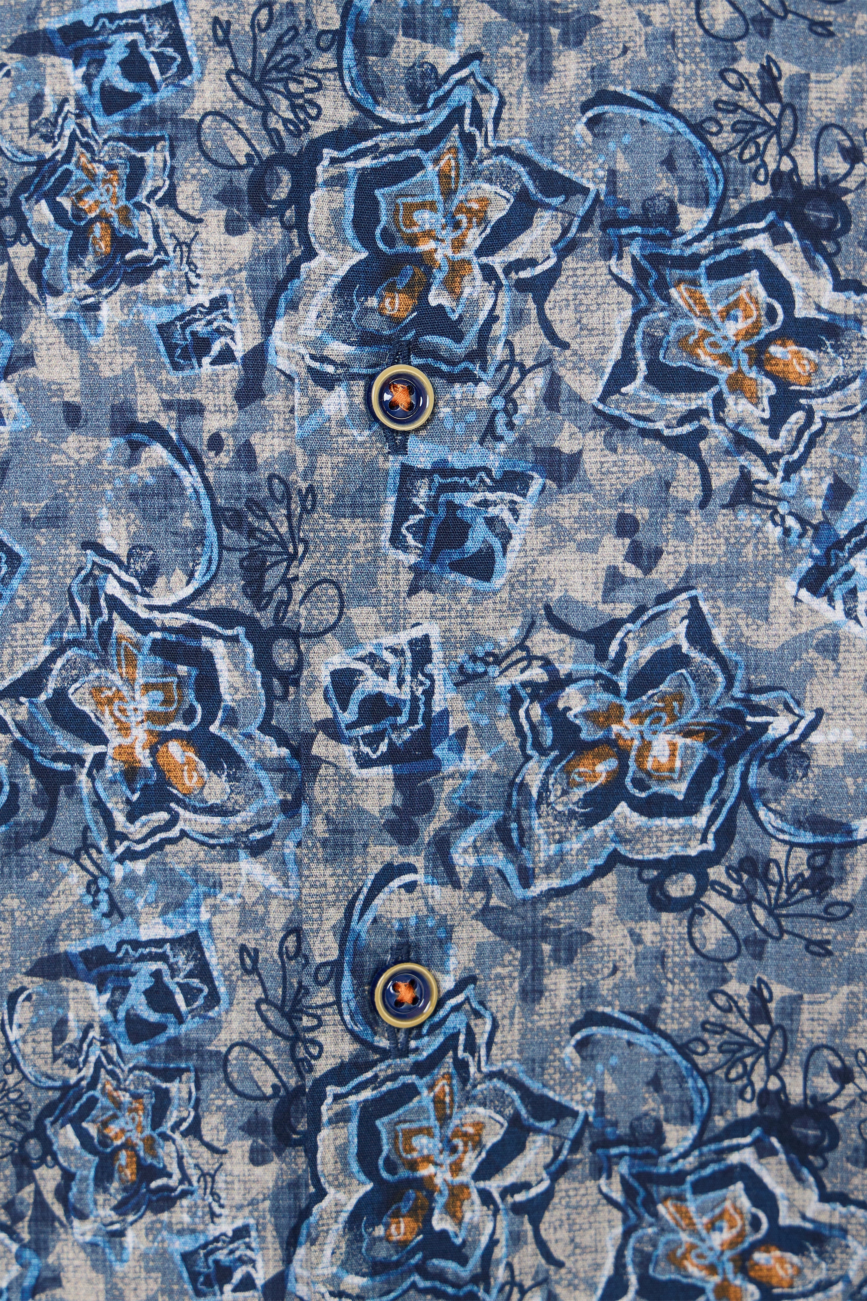 Navy & Taupe Floral Mélange Button Down Shirt