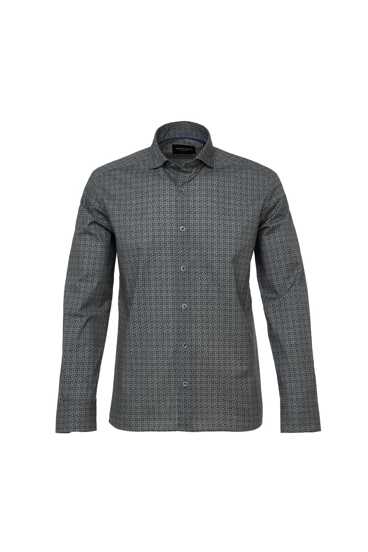 Navy, Grey & Blue Geo Print Button Down Shirt