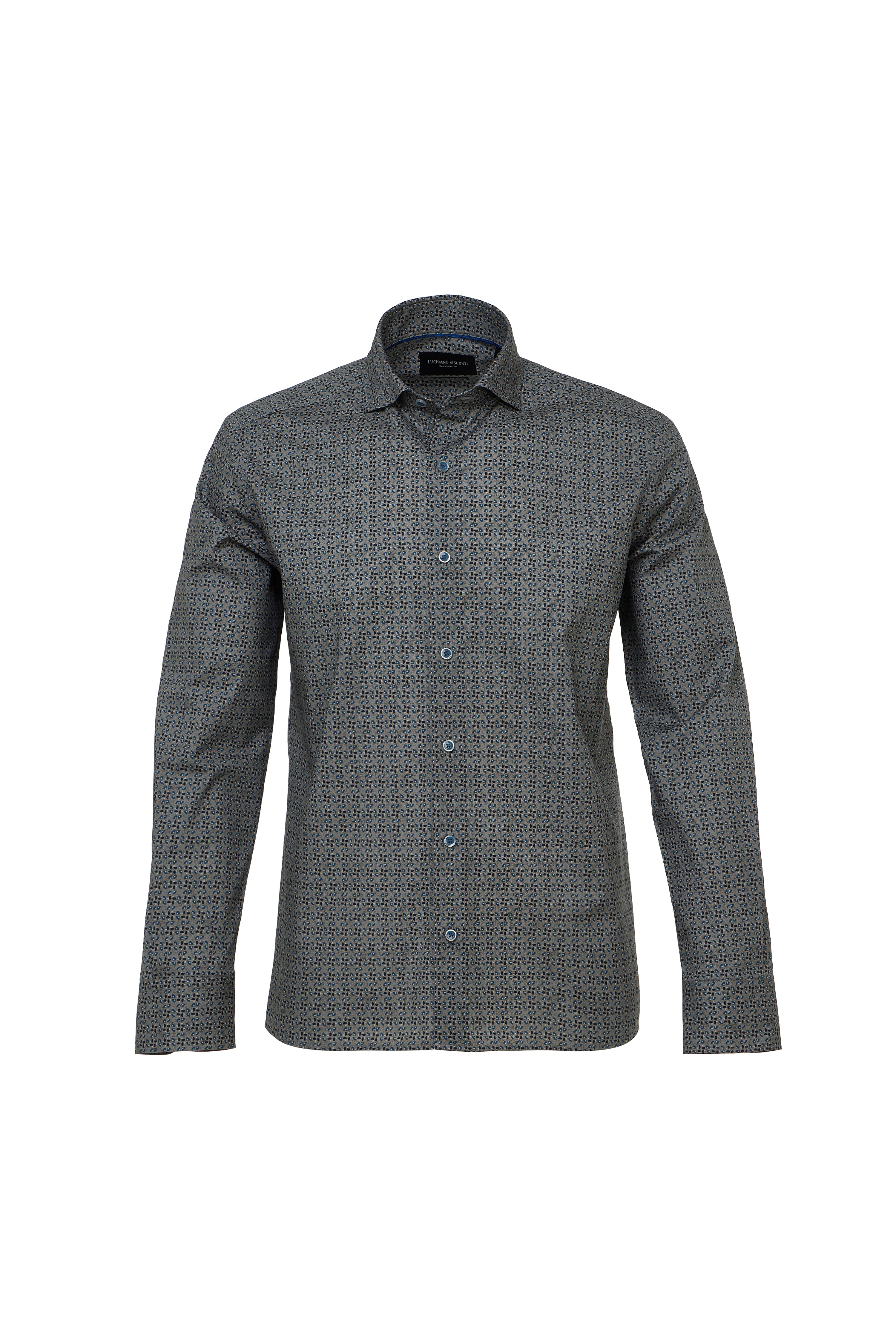 Navy, Grey & Blue Geo Print Button Down Shirt