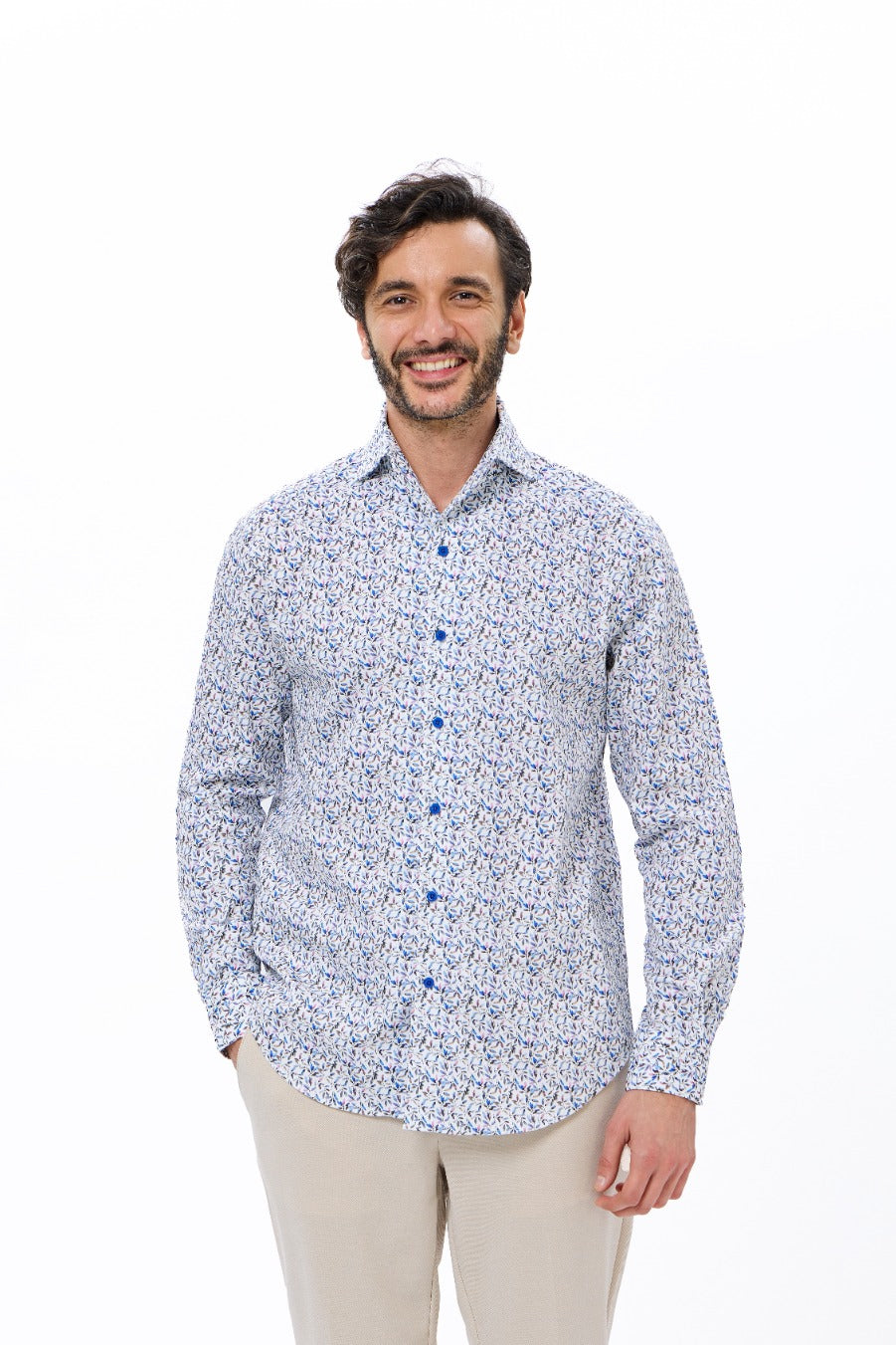 Madre Oxford Geo Print One-Piece Collar Shirt