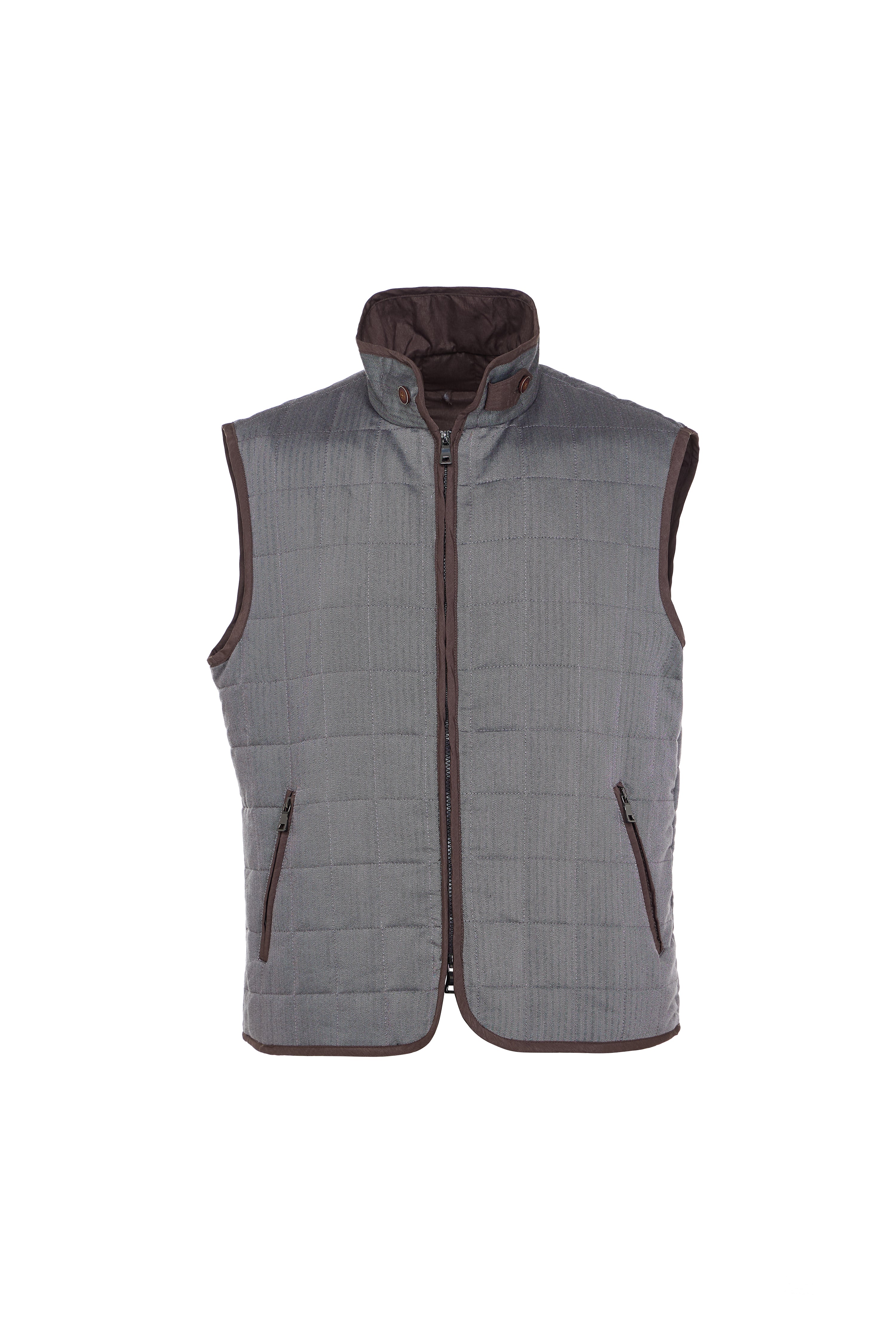 Melange Brown Double Zip Quilted Performance Vest