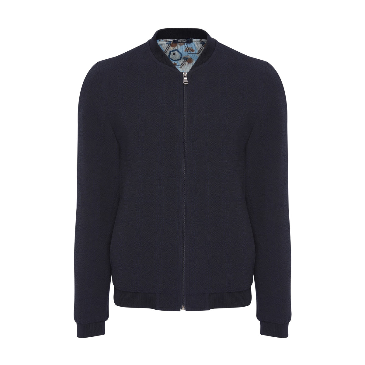 Dobby Navy Stretch Bomber Jacket