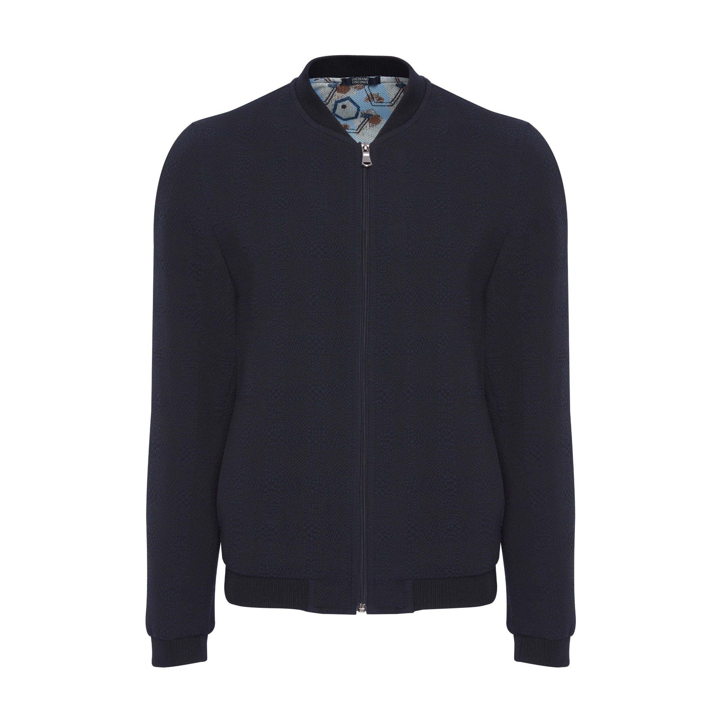 Dobby Navy Stretch Bomber Jacket