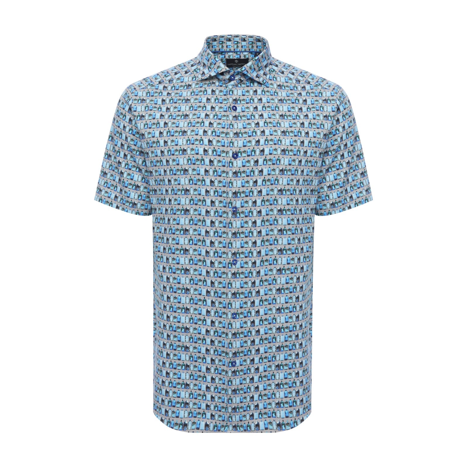 Vintage Bottle Print Short Sleeve Shirt