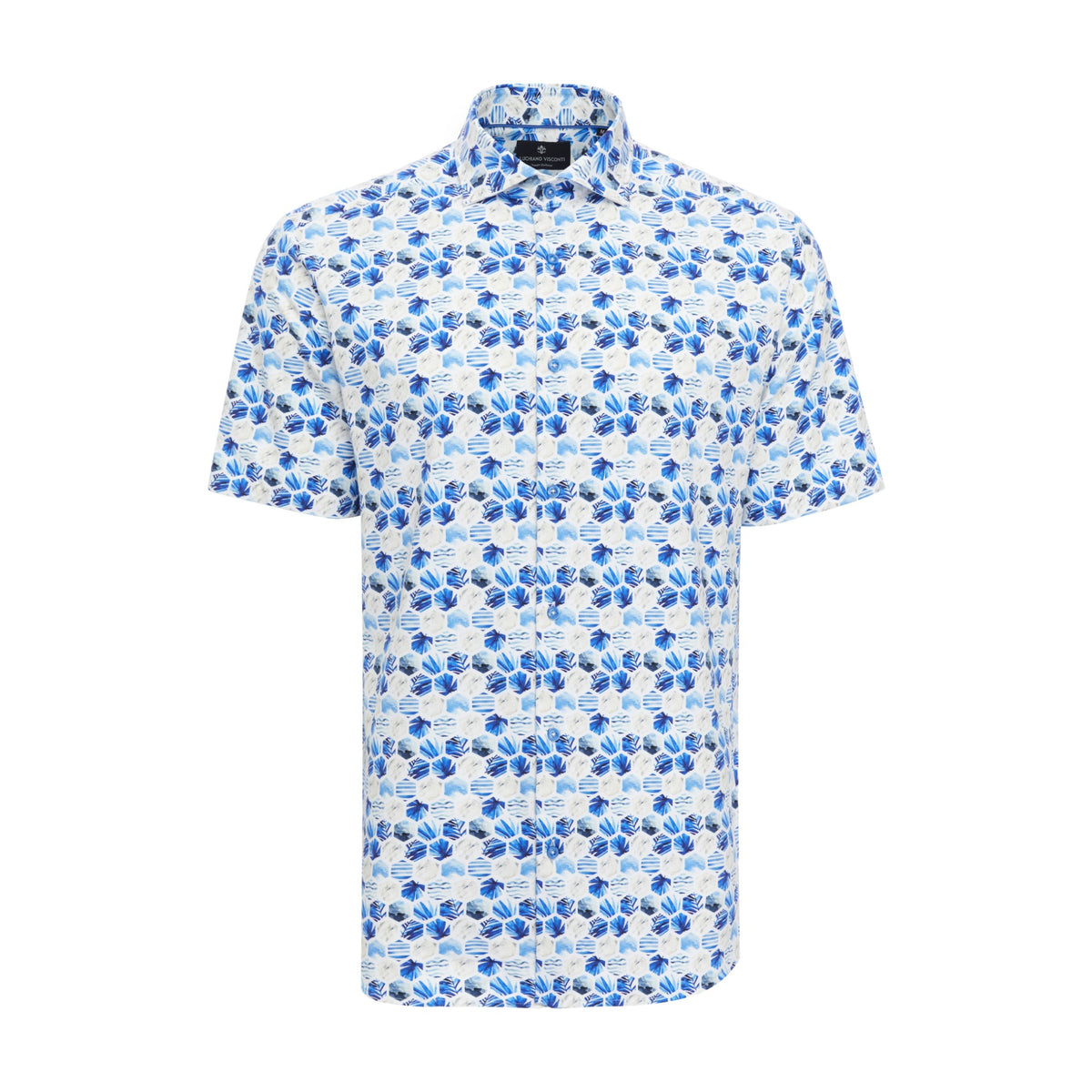 Floral Hex Print Short Sleeve Shirt