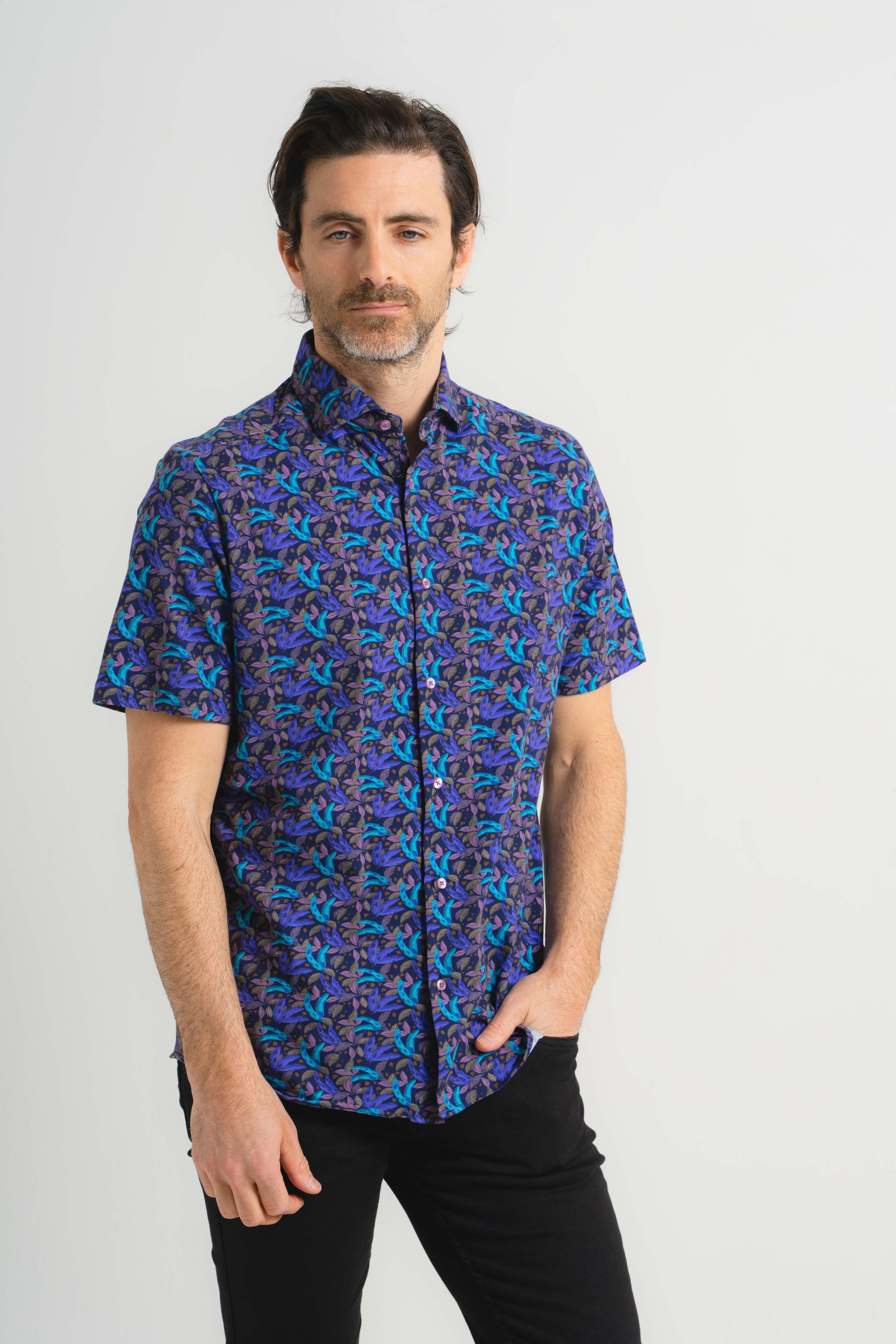 Banana Leaf Print Short Sleeve Shirt