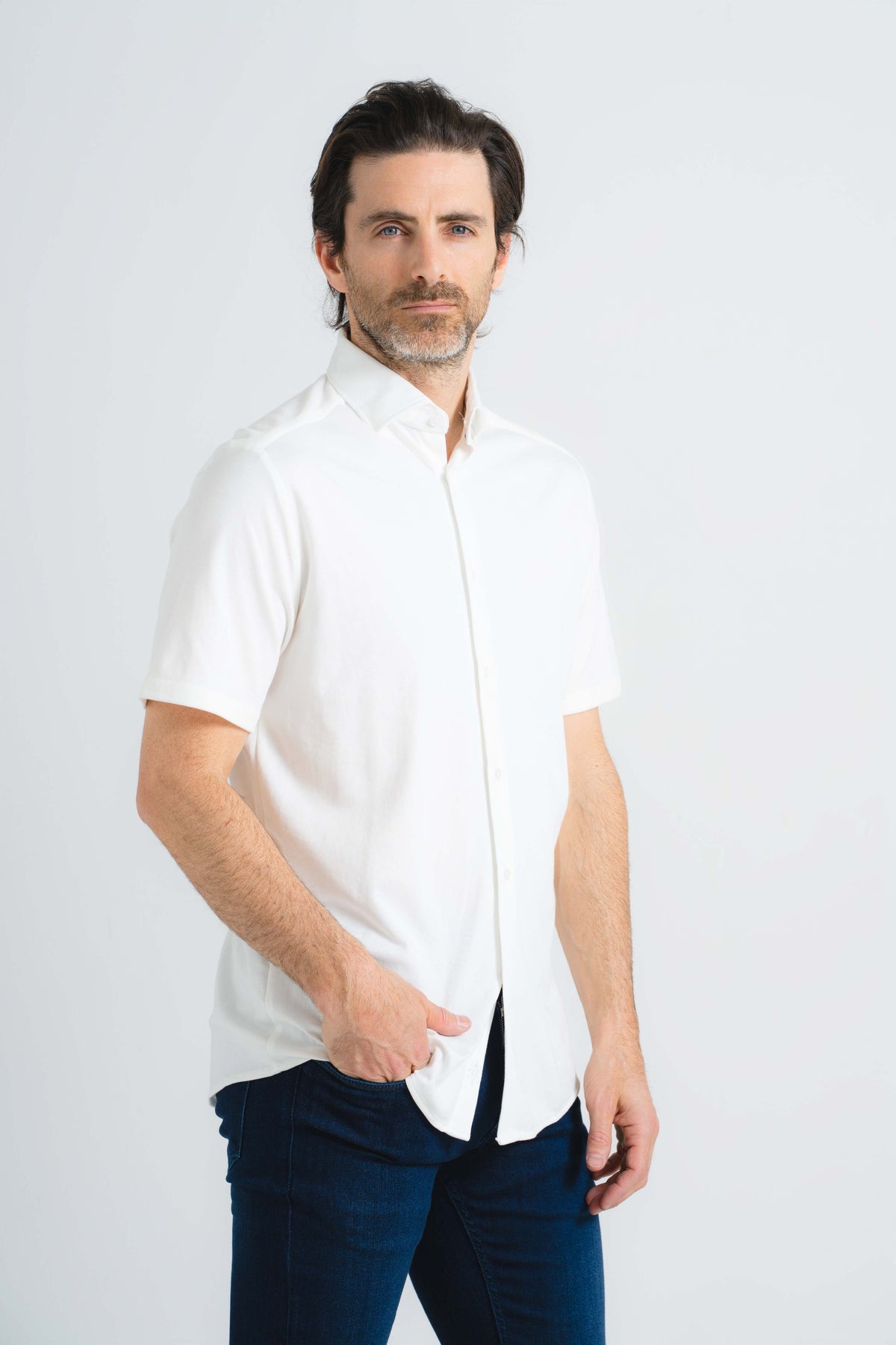 White Piacere Knit Short Sleeve Shirt