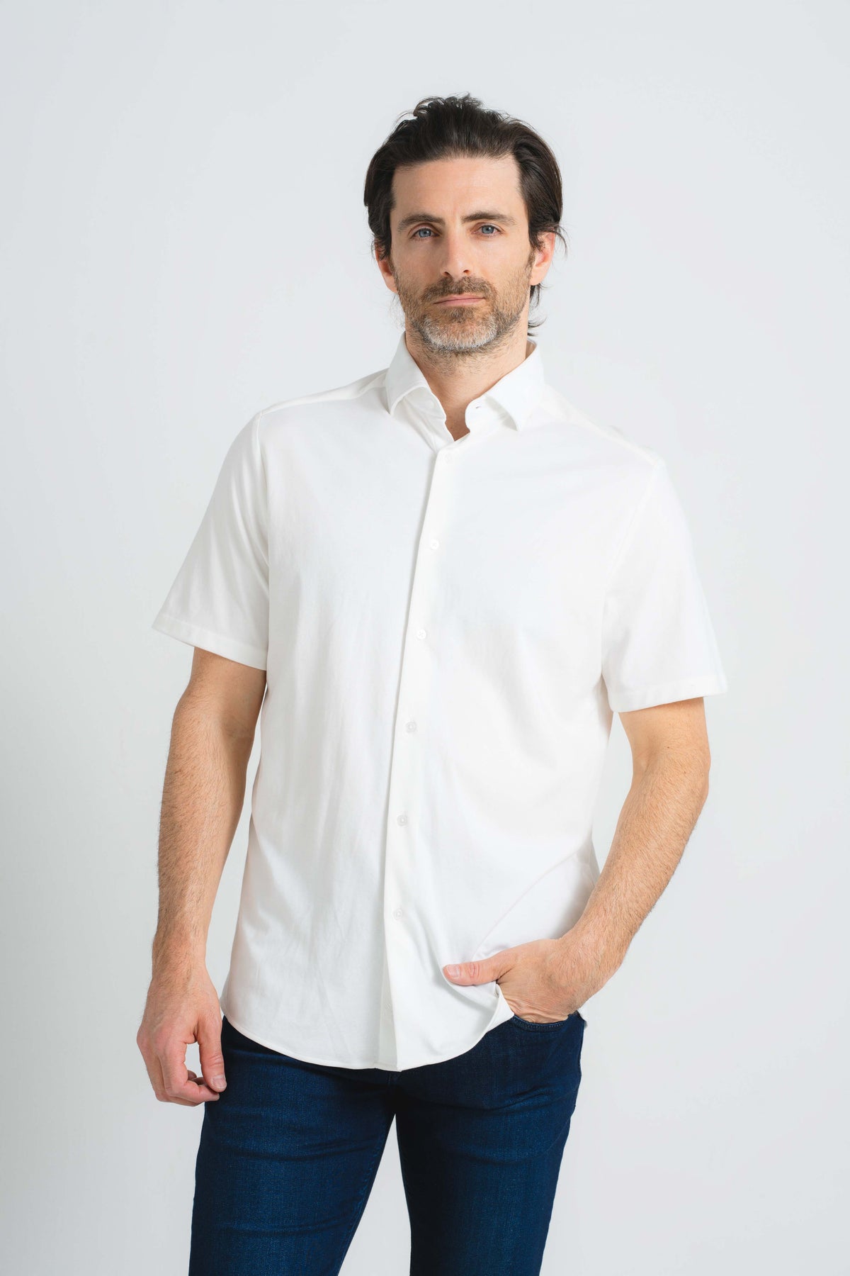 White Piacere Knit Short Sleeve Shirt