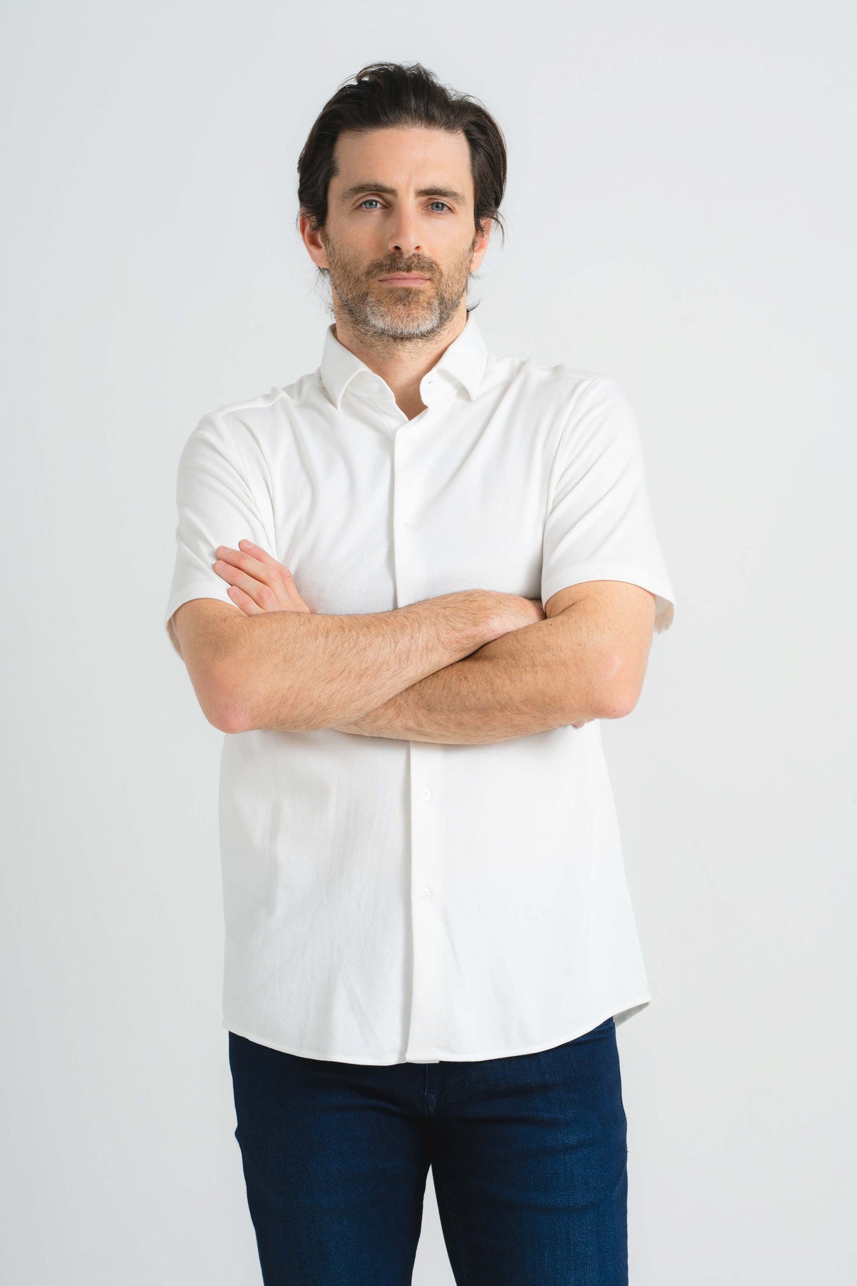 White Piacere Knit Short Sleeve Shirt
