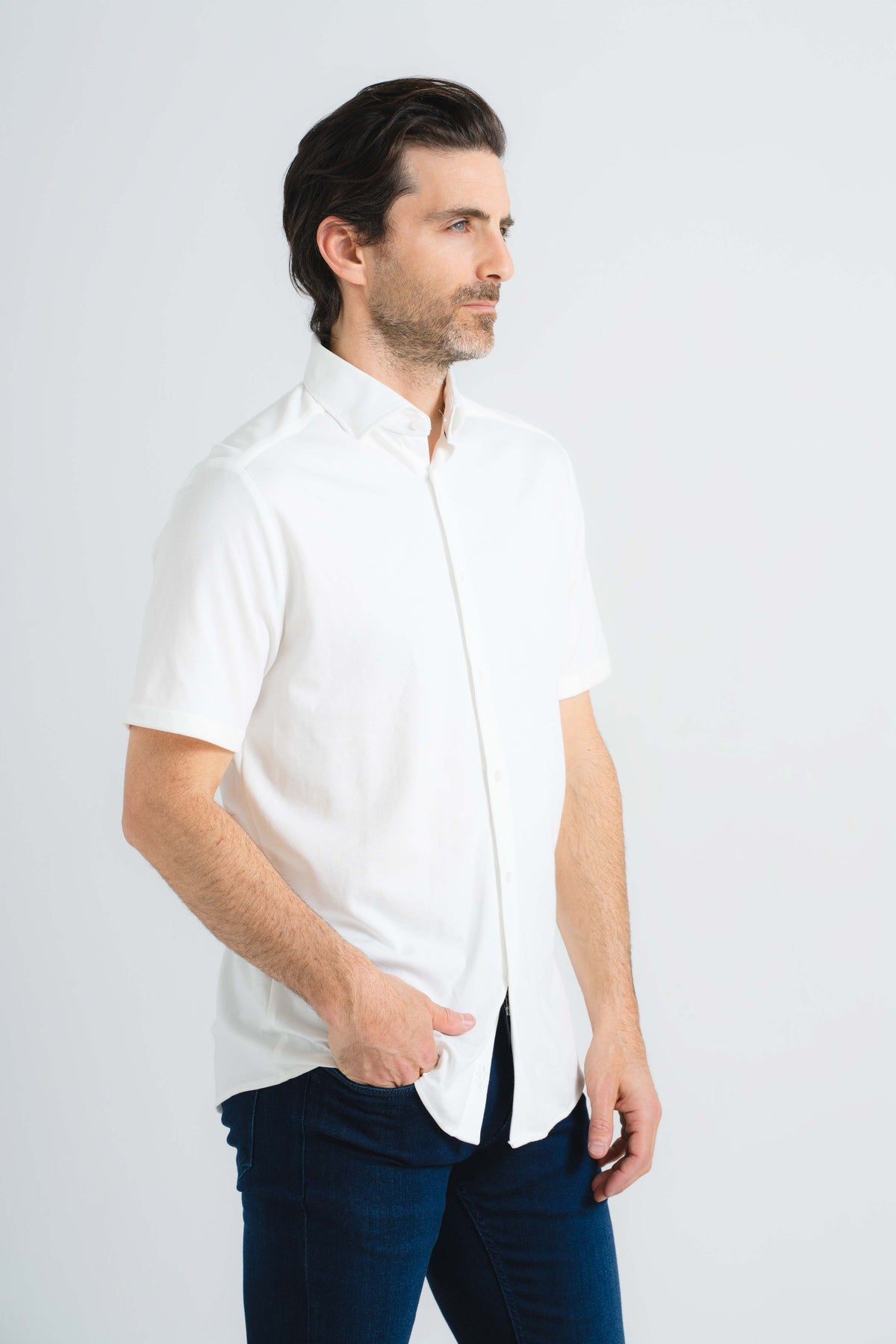 White Piacere Knit Short Sleeve Shirt