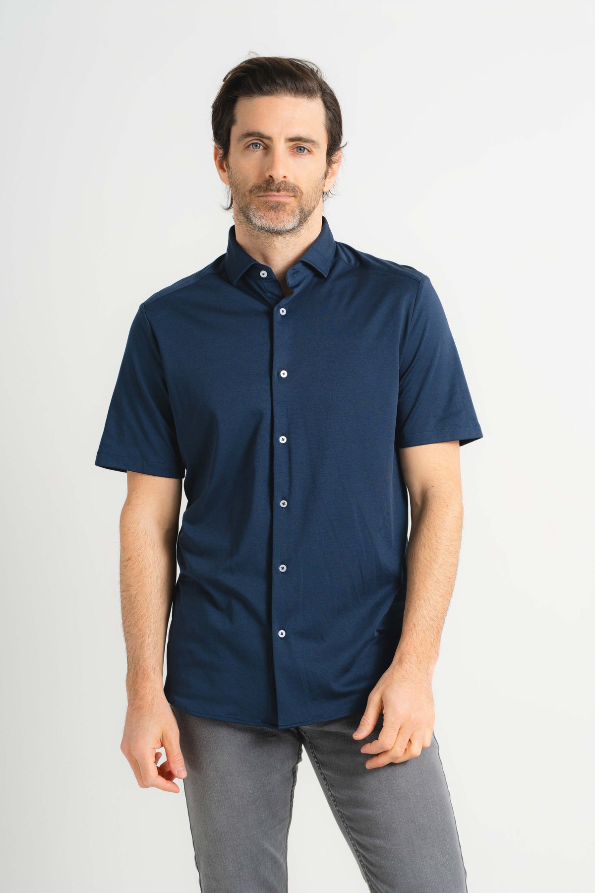Navy Piacere Knit Short Sleeve Shirt