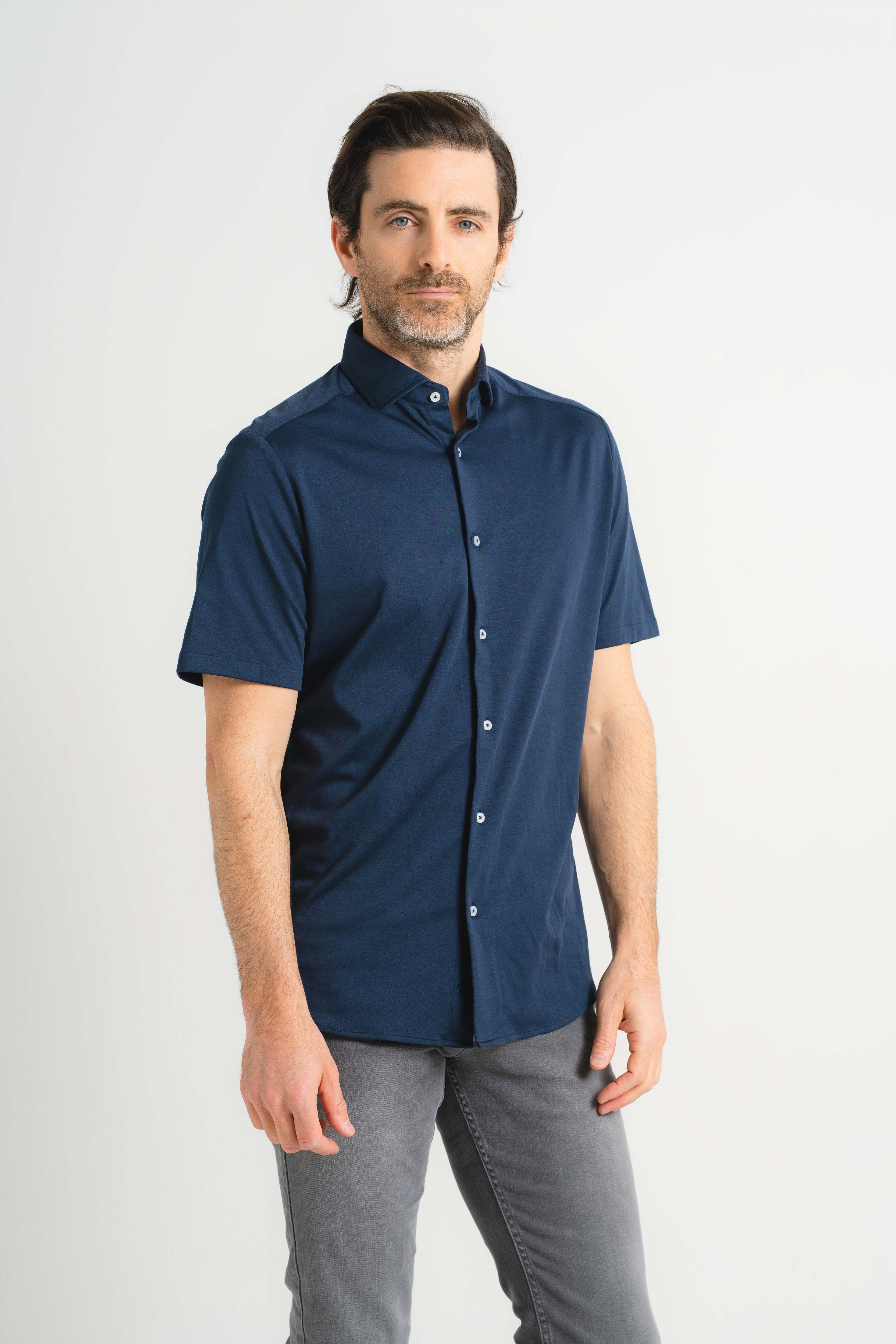 Navy Piacere Knit Short Sleeve Shirt
