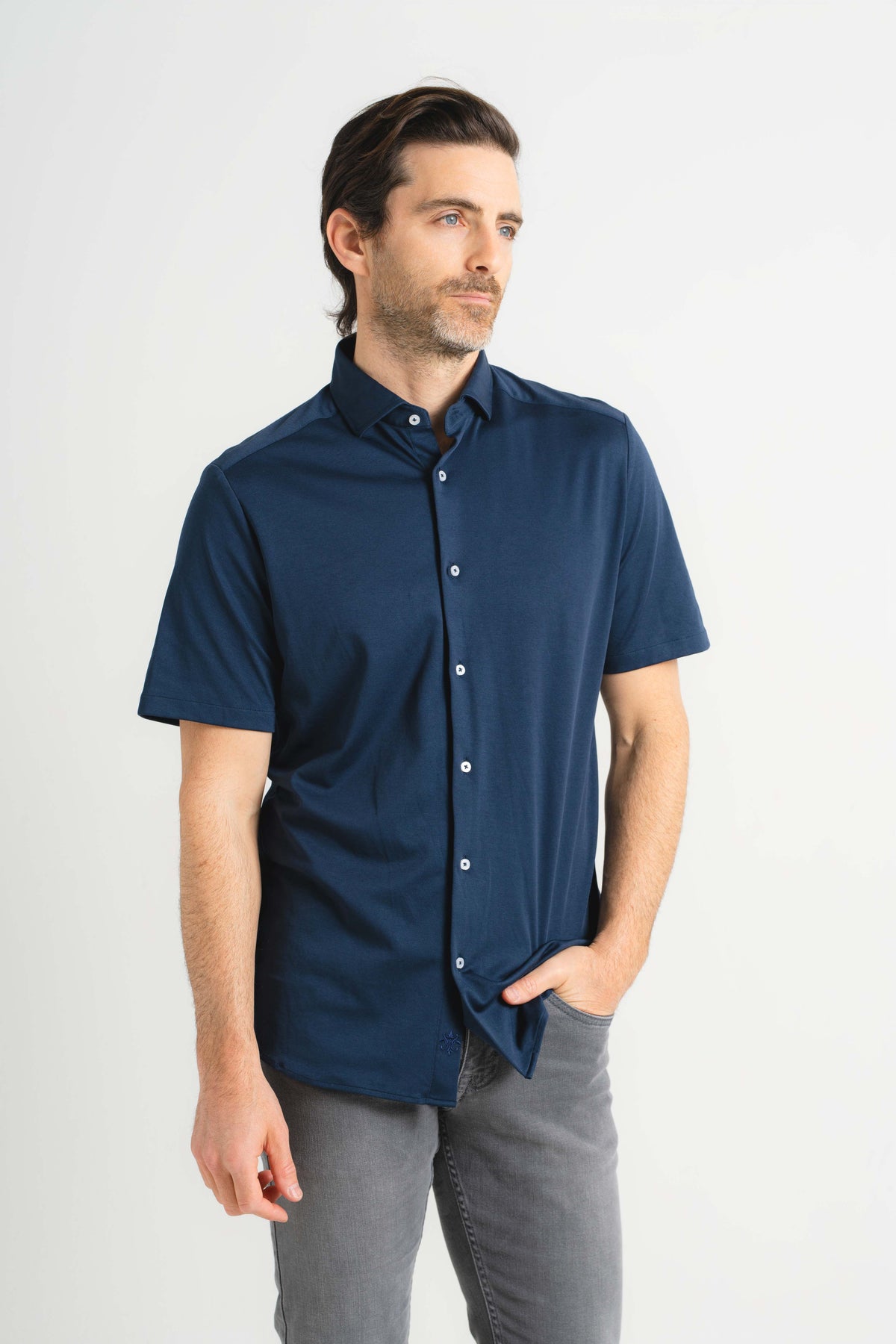 Navy Piacere Knit Short Sleeve Shirt