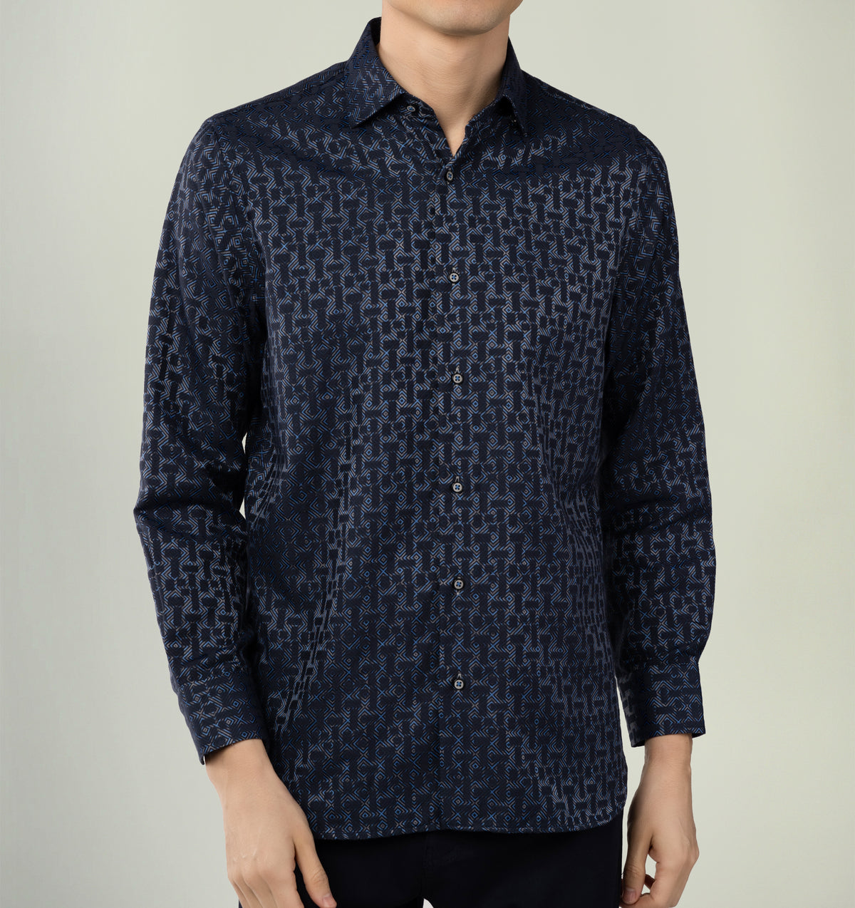 Navy blocks with blue and grey box interlay daggers boys shirt