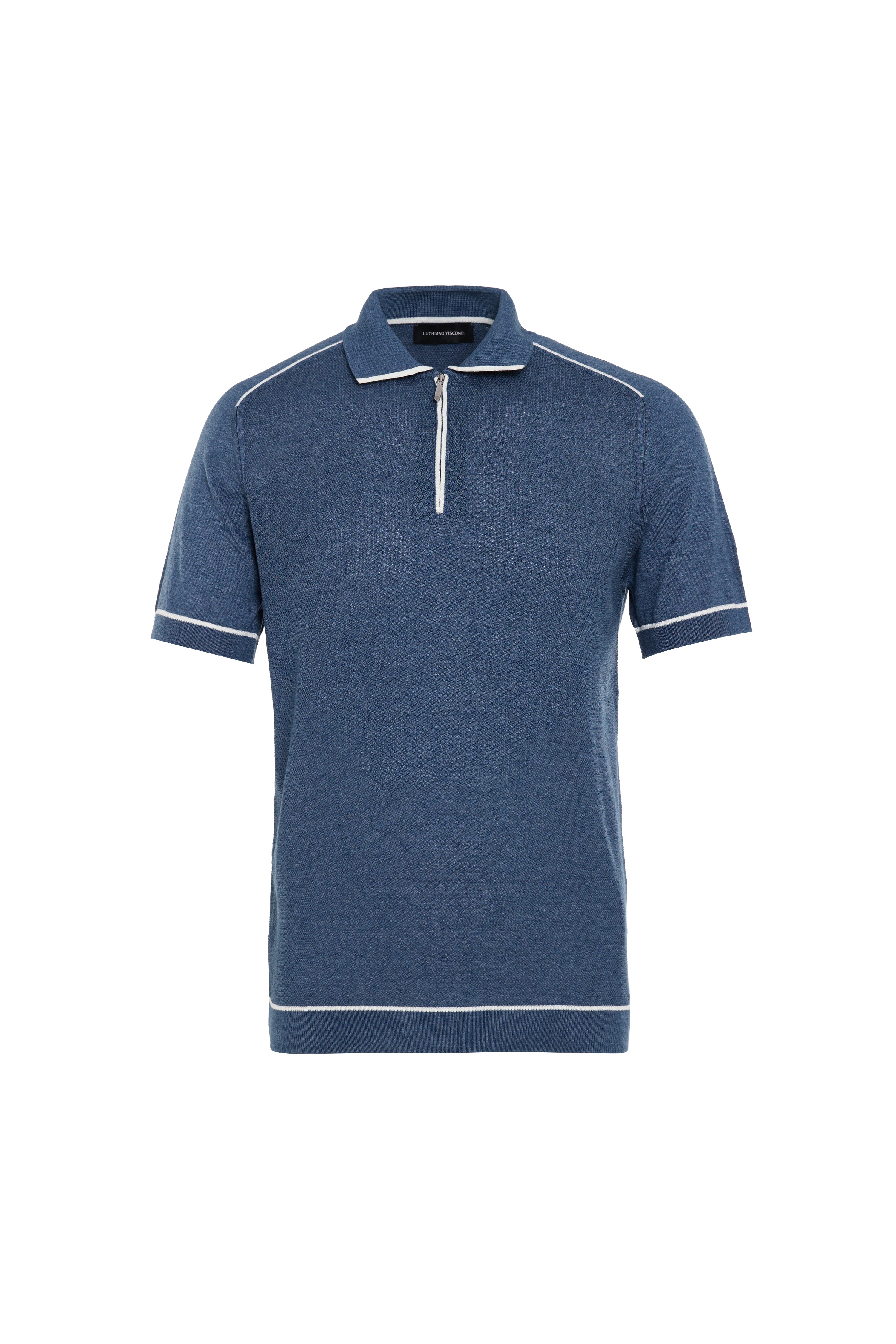 Indigo Prato Knit Quarter Zip Polo