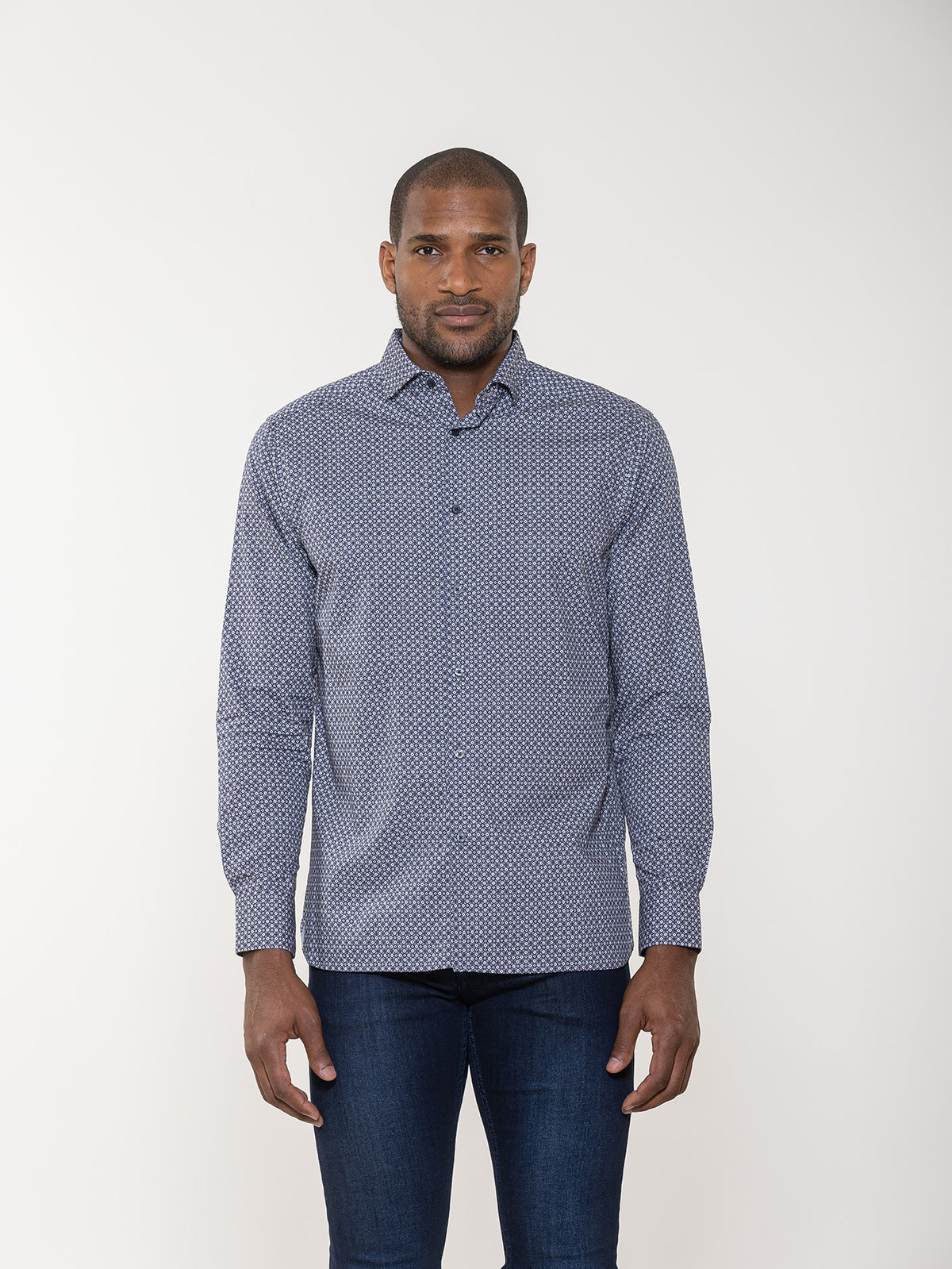 Geometric Tile Print Long Sleeve Shirt