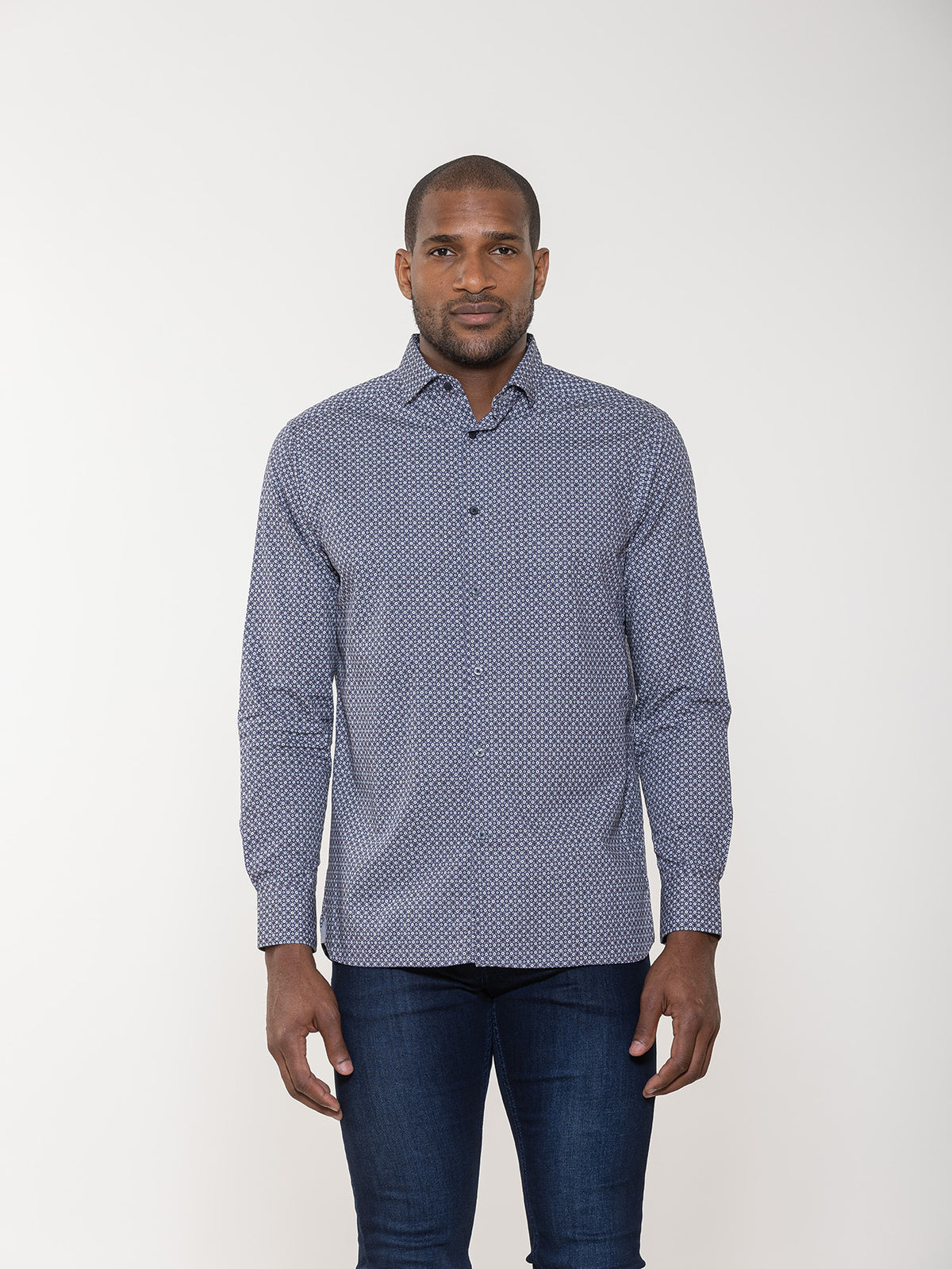 Geometric Tile Print Long Sleeve Shirt