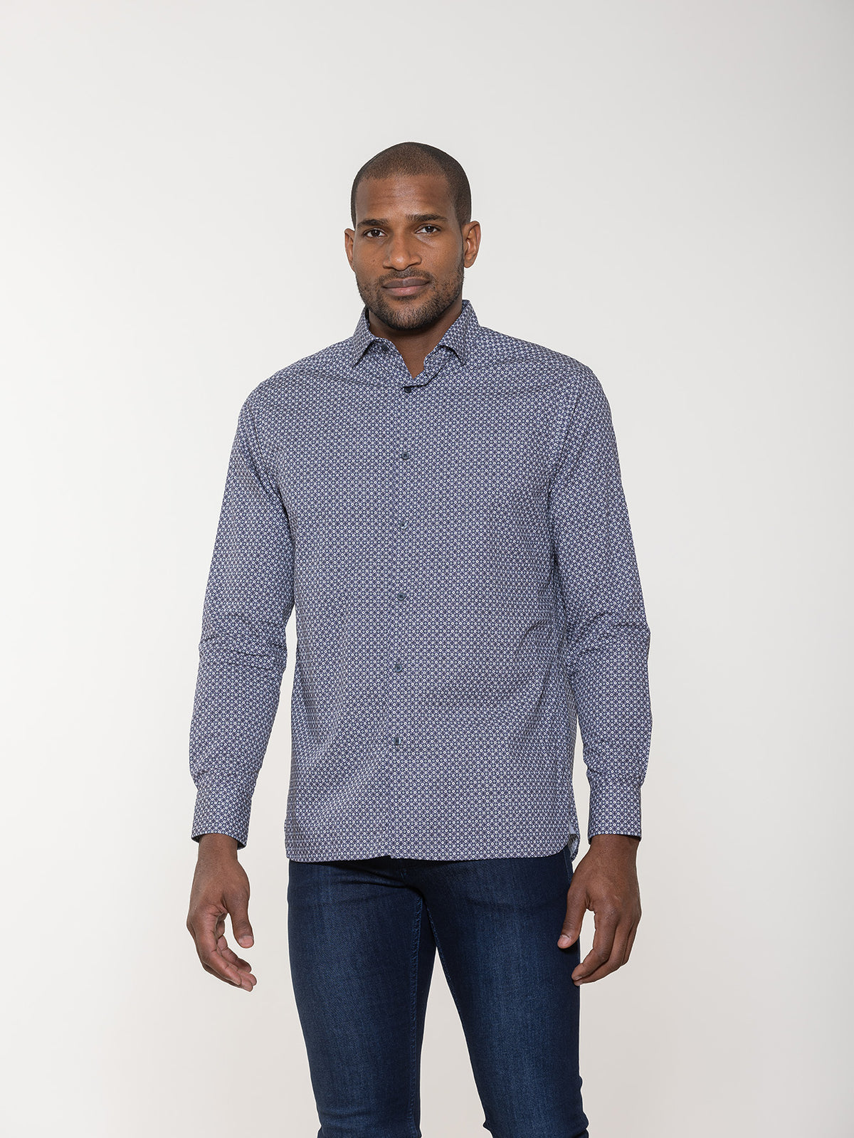 Geometric Tile Print Long Sleeve Shirt