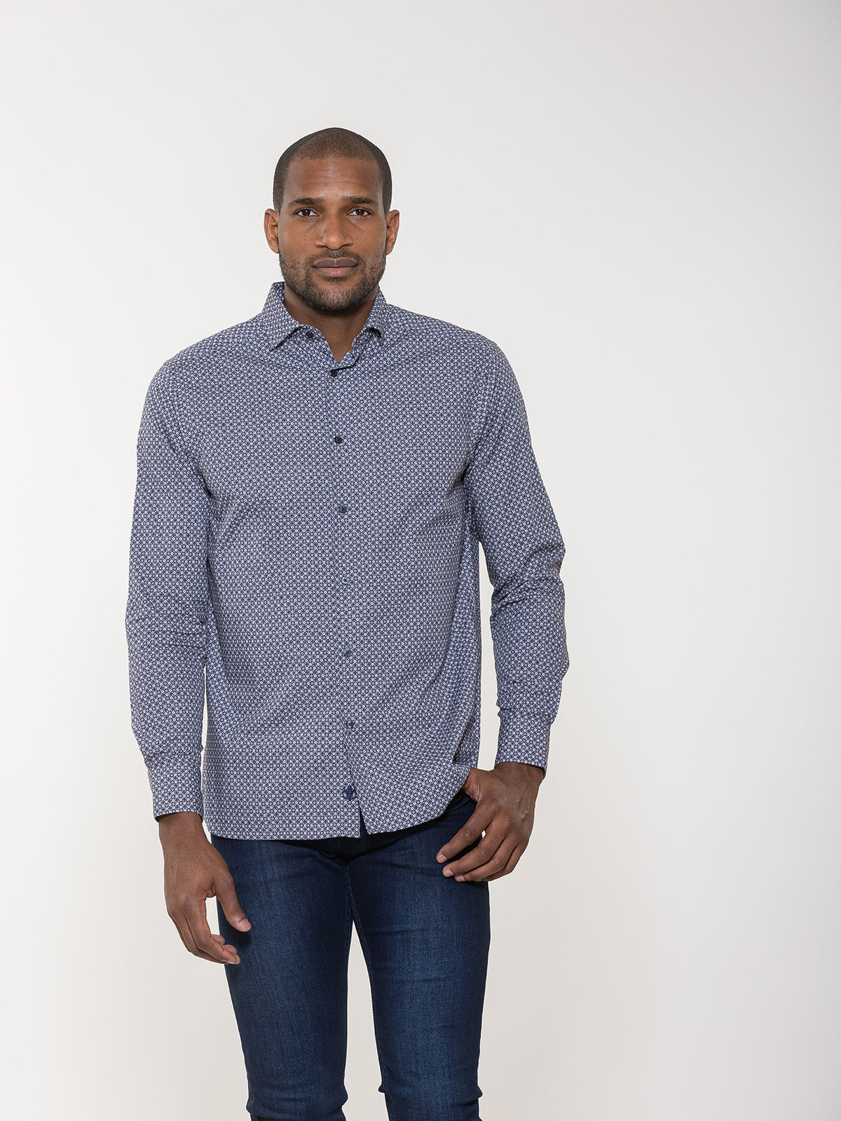 Geometric Tile Print Long Sleeve Shirt