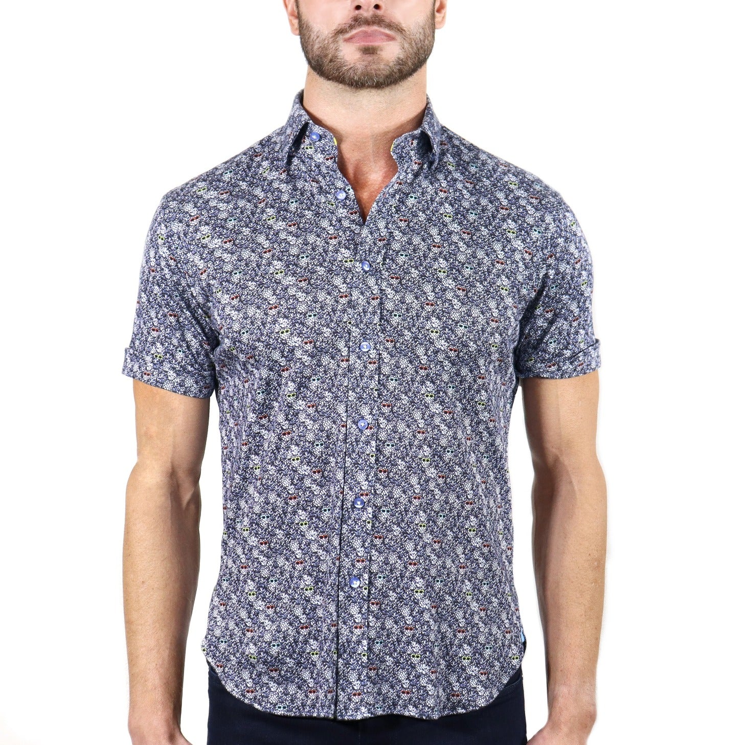 Max Colton Navy & White Pineapples with Sunglasses Short Sleeve Shirt