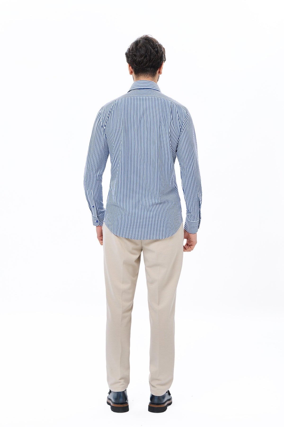 Navy Stripe One-Piece Collar Performance Stretch Shirt