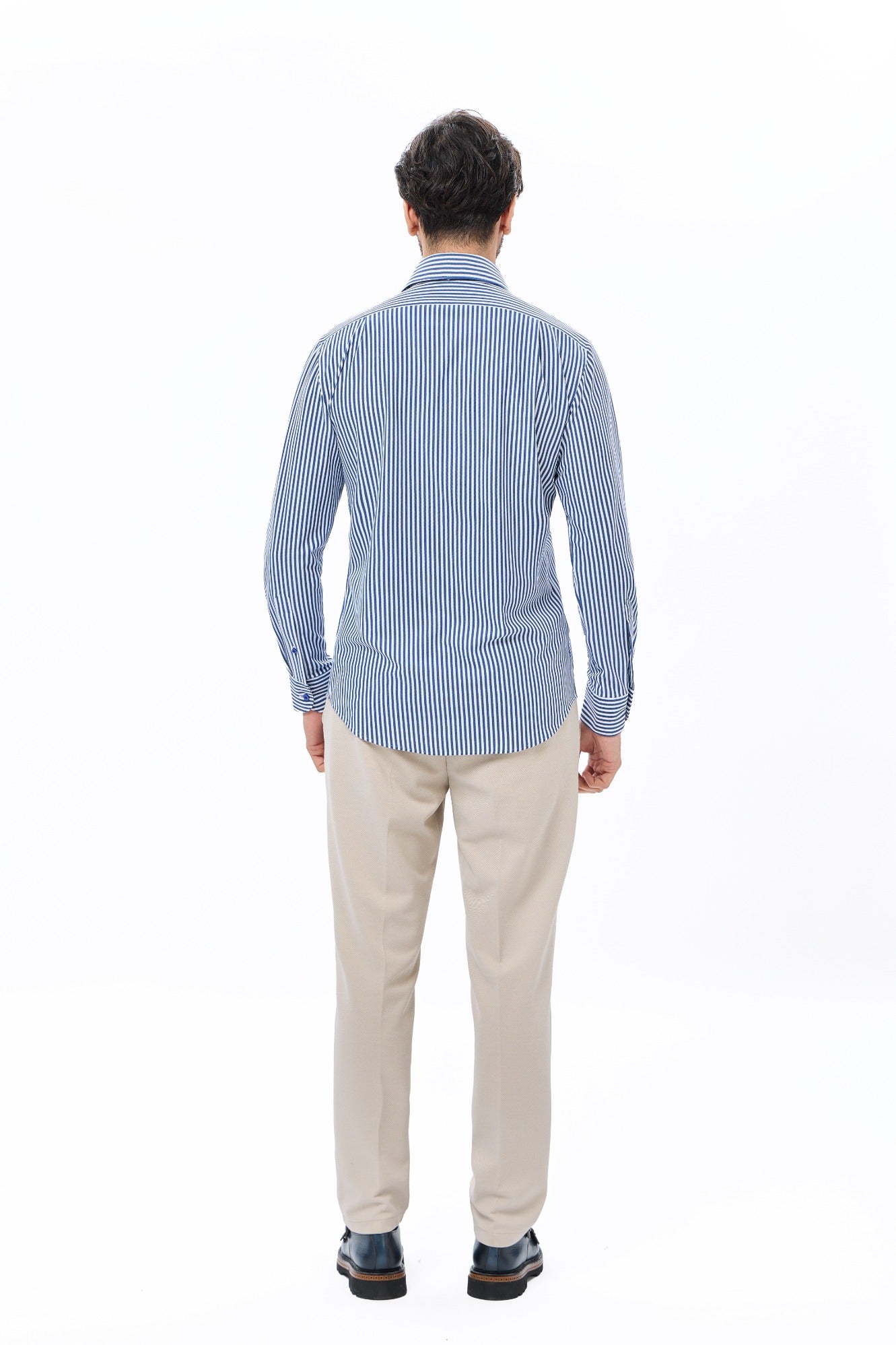 Navy Stripe One-Piece Collar Performance Stretch Shirt