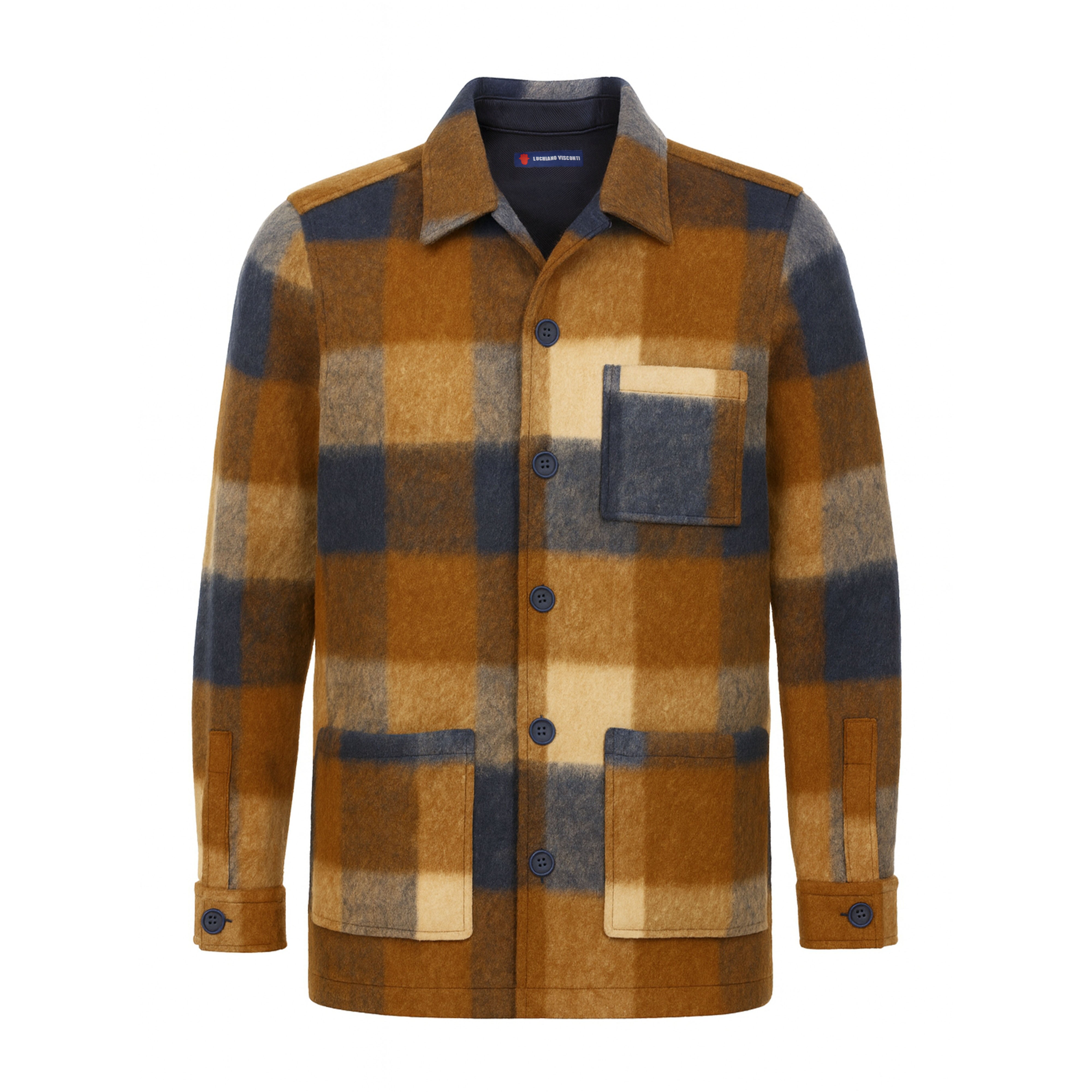 Brown, Navy, and Beige Plaid Wool Shacket