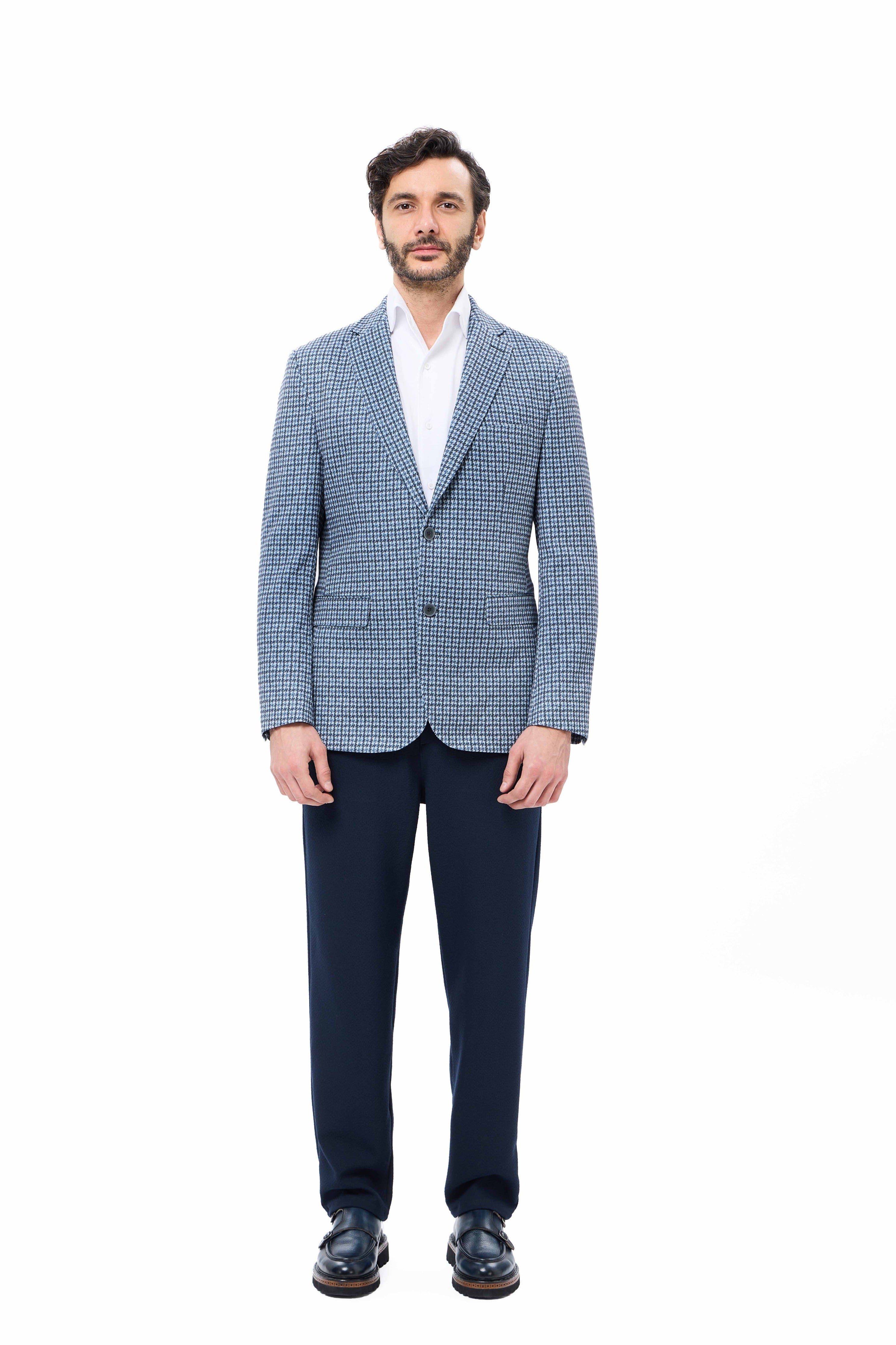 Blue Houndstooth Travel Sport Coat