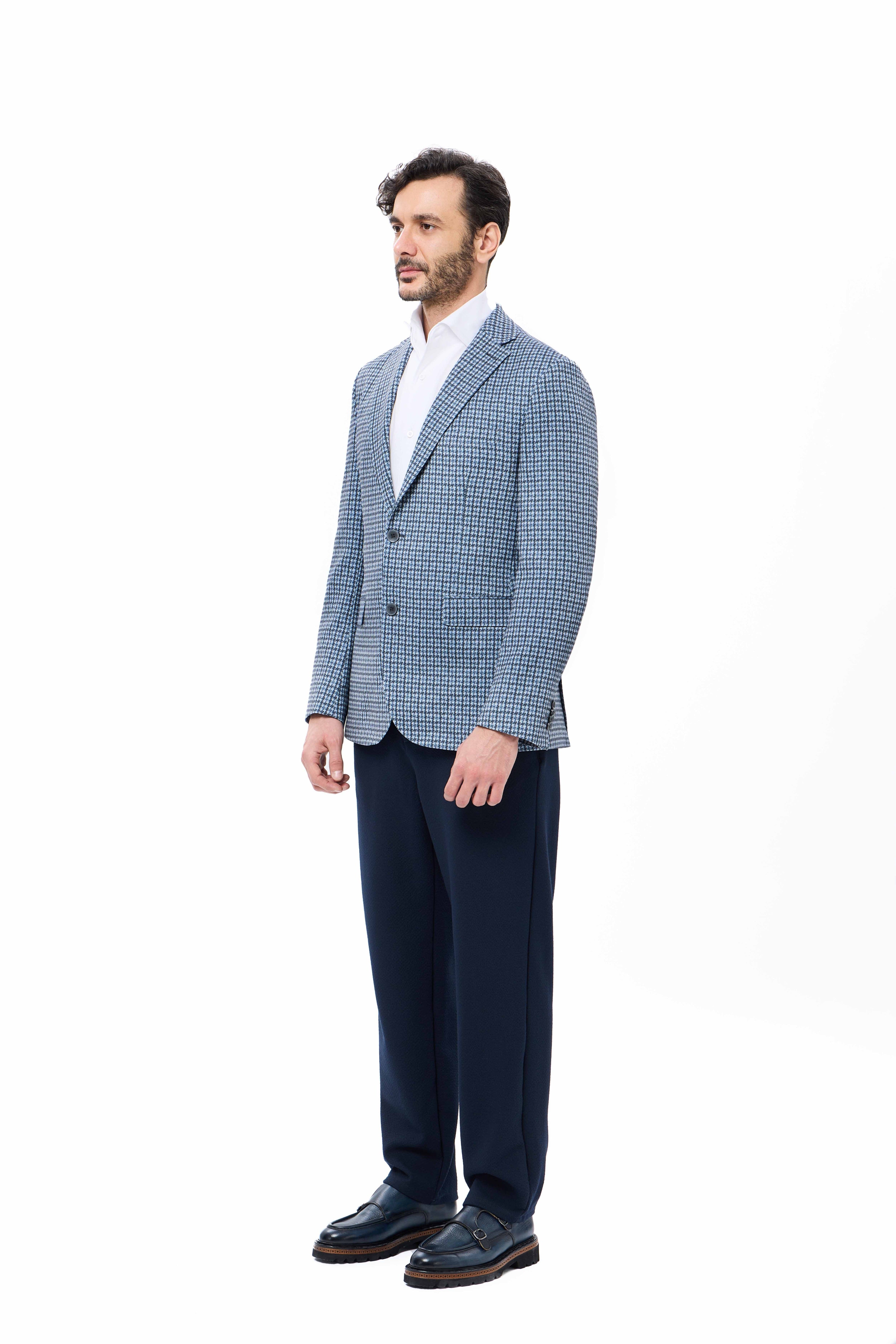 Blue Houndstooth Travel Sport Coat