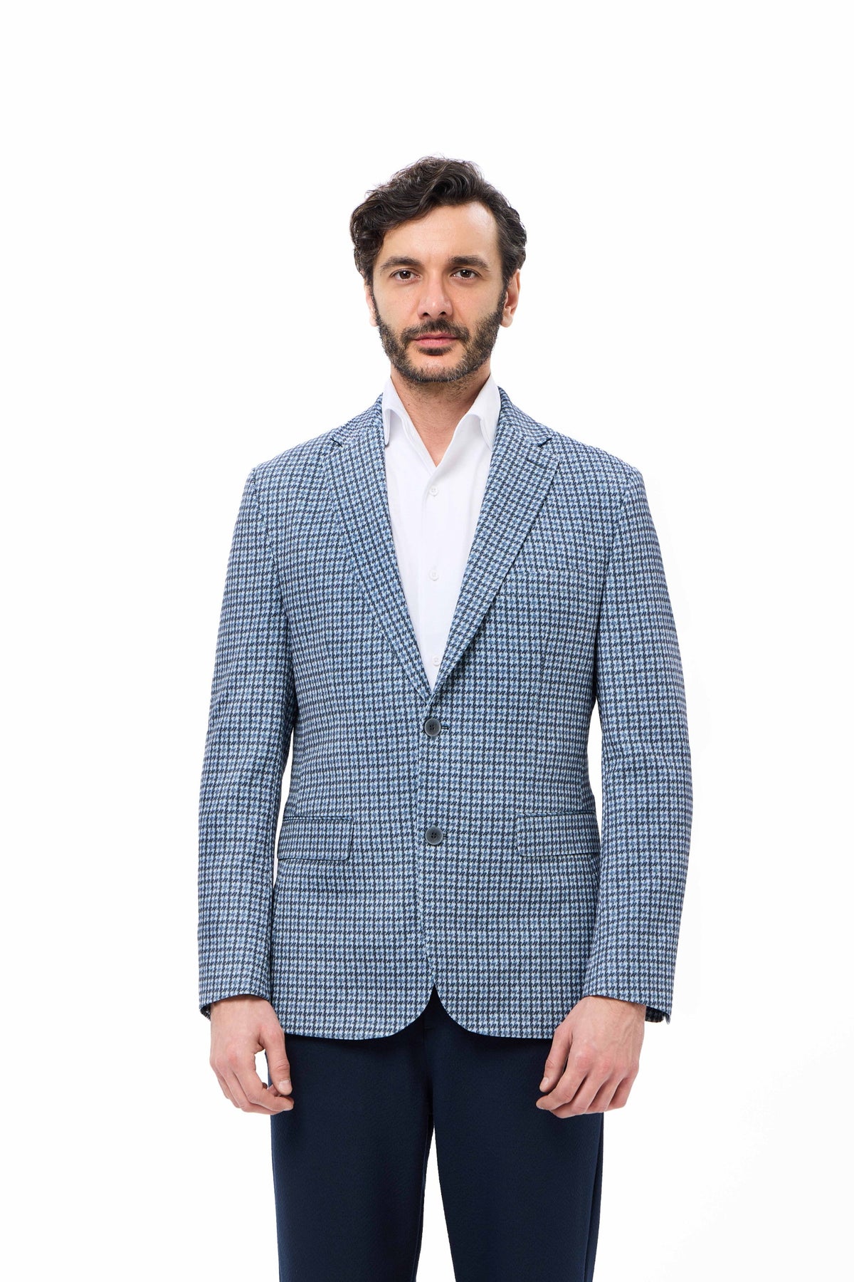 Blue Houndstooth Travel Sport Coat